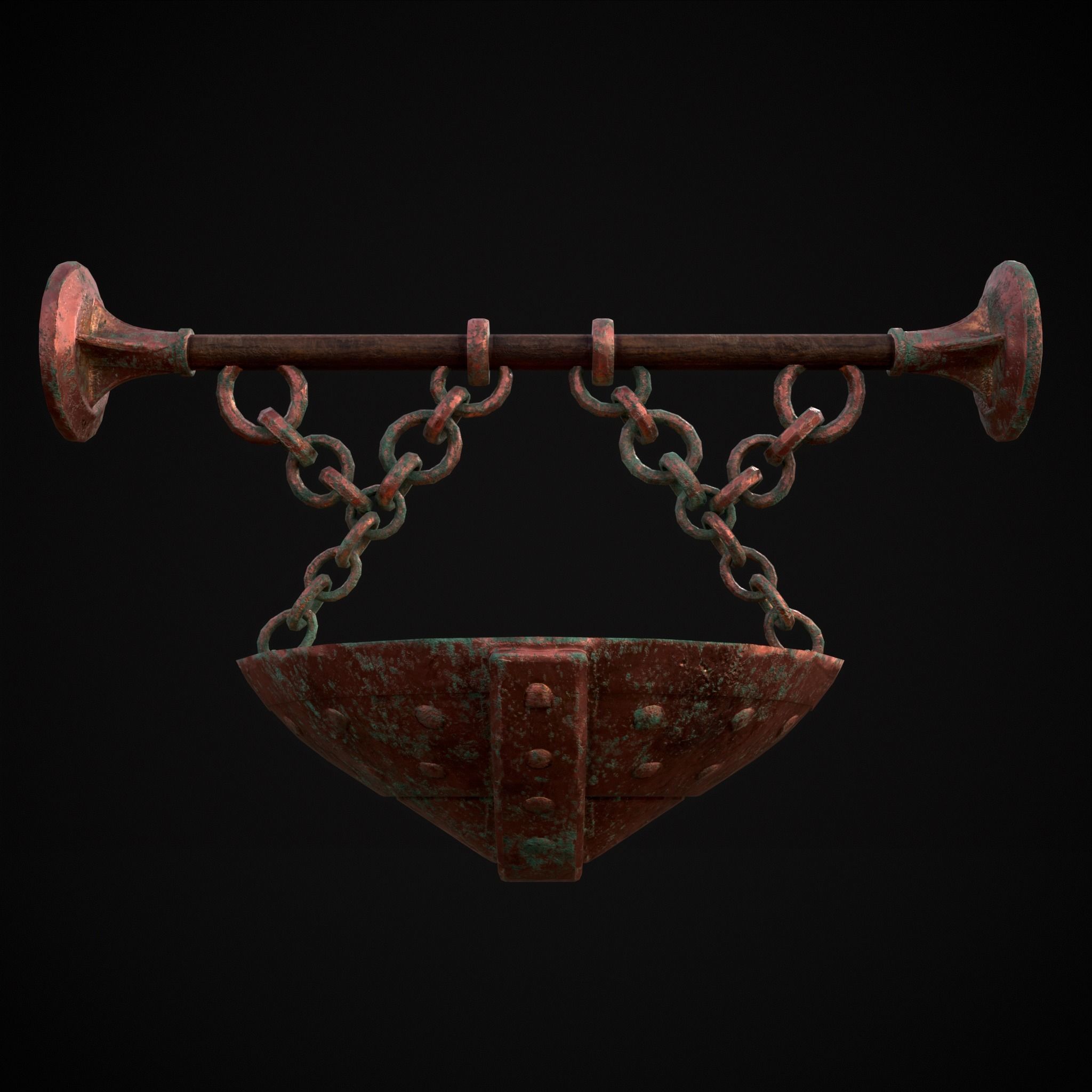 Hanging Copper Cauldron Low-poly 3D model_21