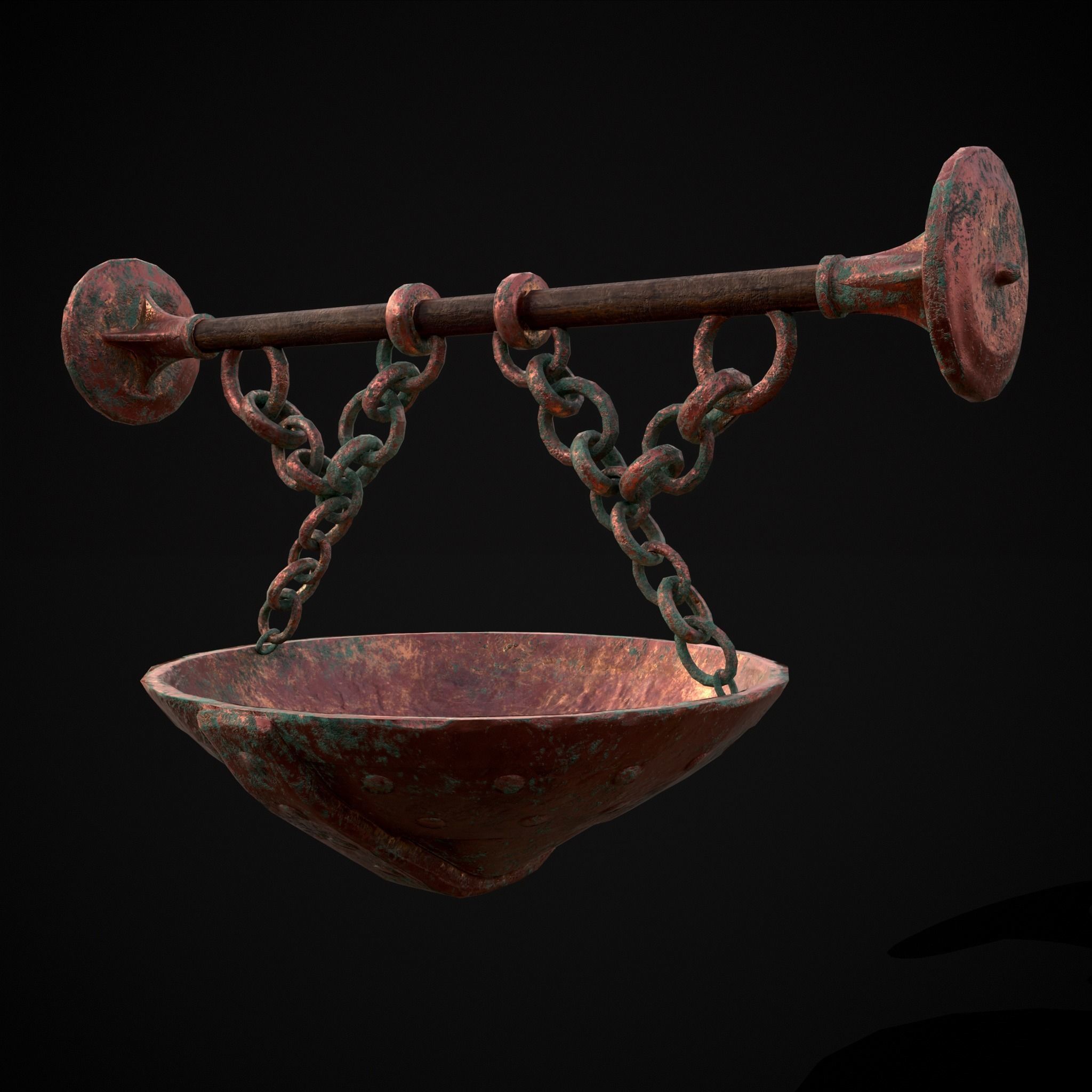 Hanging Copper Cauldron Low-poly 3D model_9