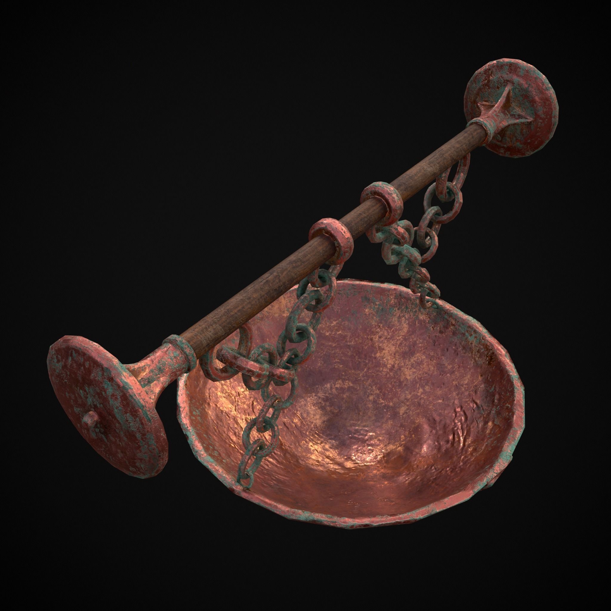 Hanging Copper Cauldron Low-poly 3D model_23