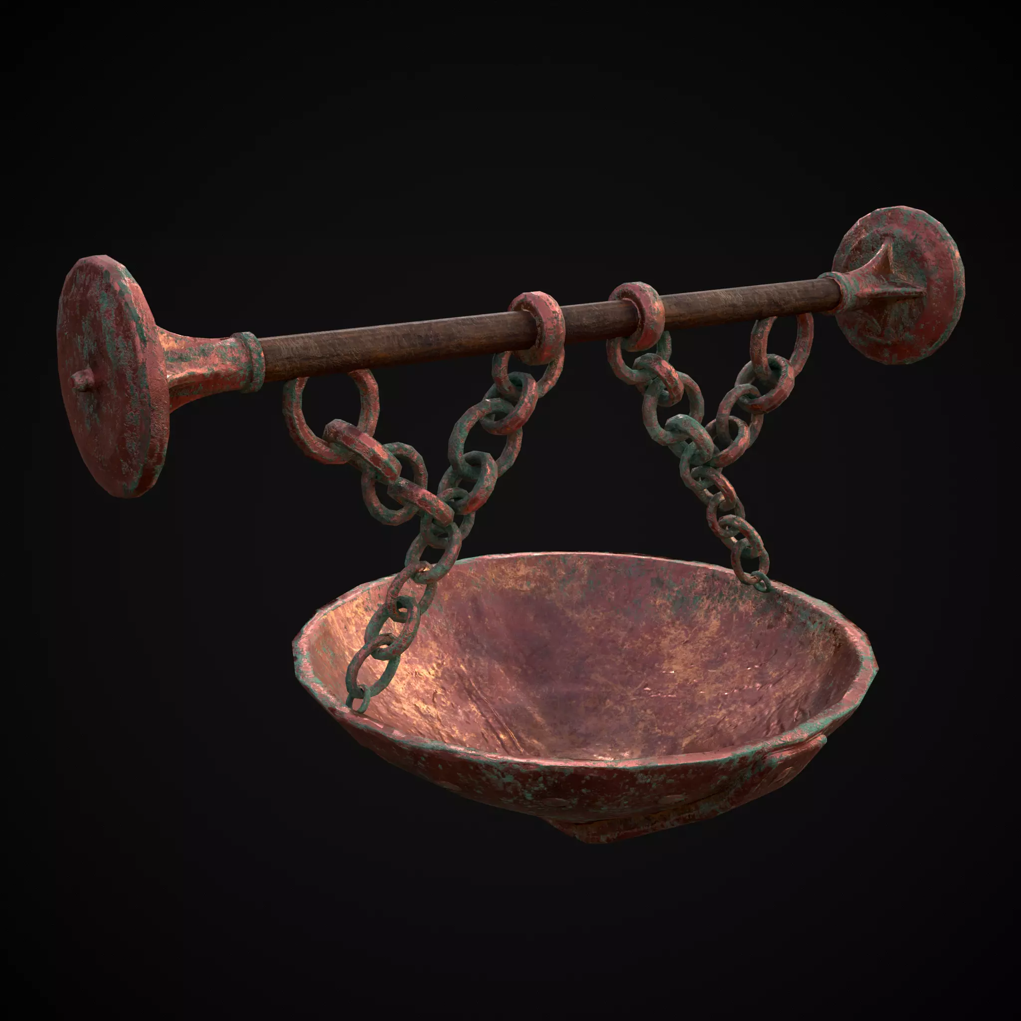 Hanging Copper Cauldron Low-poly 3D model_0