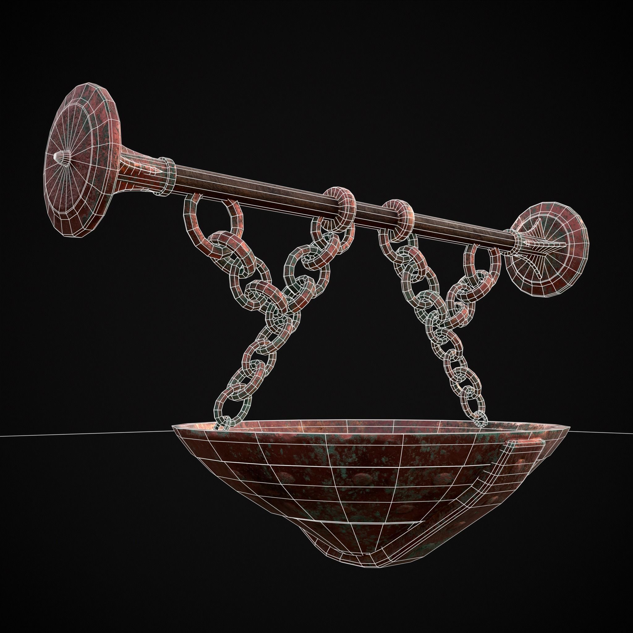 Hanging Copper Cauldron Low-poly 3D model_14
