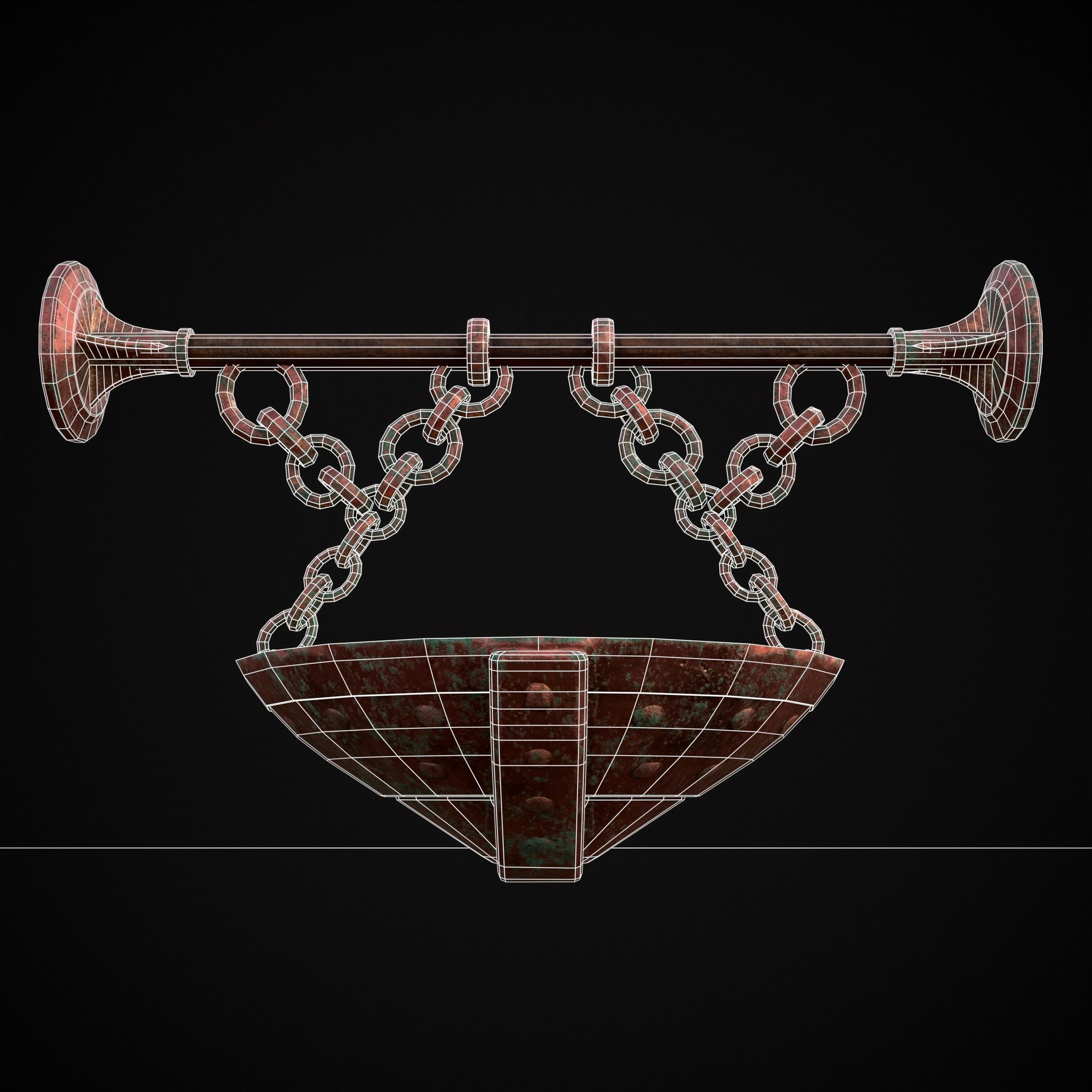 Hanging Copper Cauldron Low-poly 3D model_22