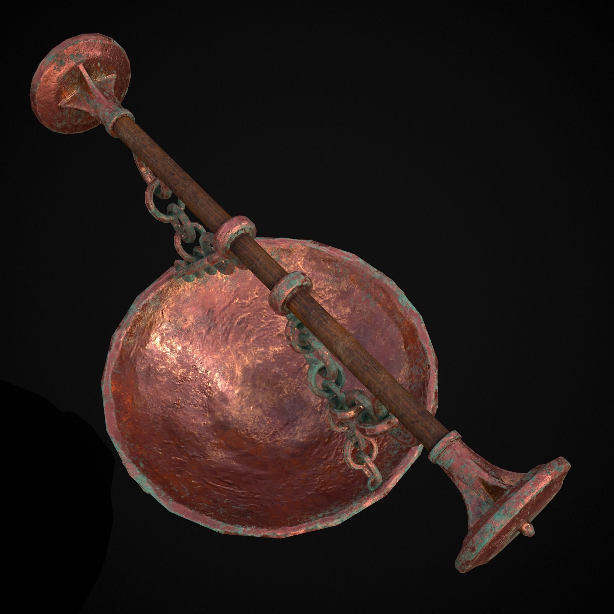 Hanging Copper Cauldron Low-poly 3D model_15
