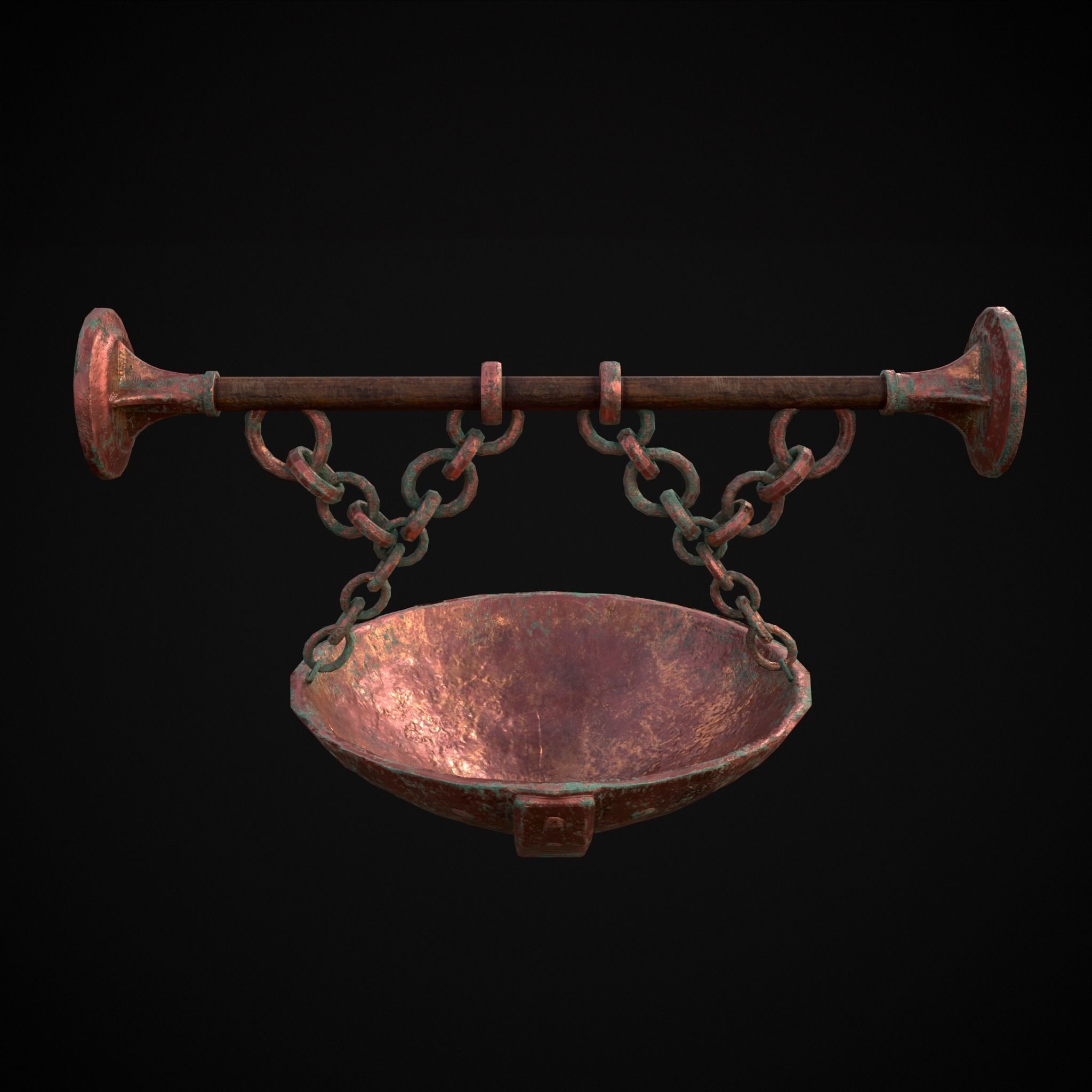 Hanging Copper Cauldron Low-poly 3D model_17