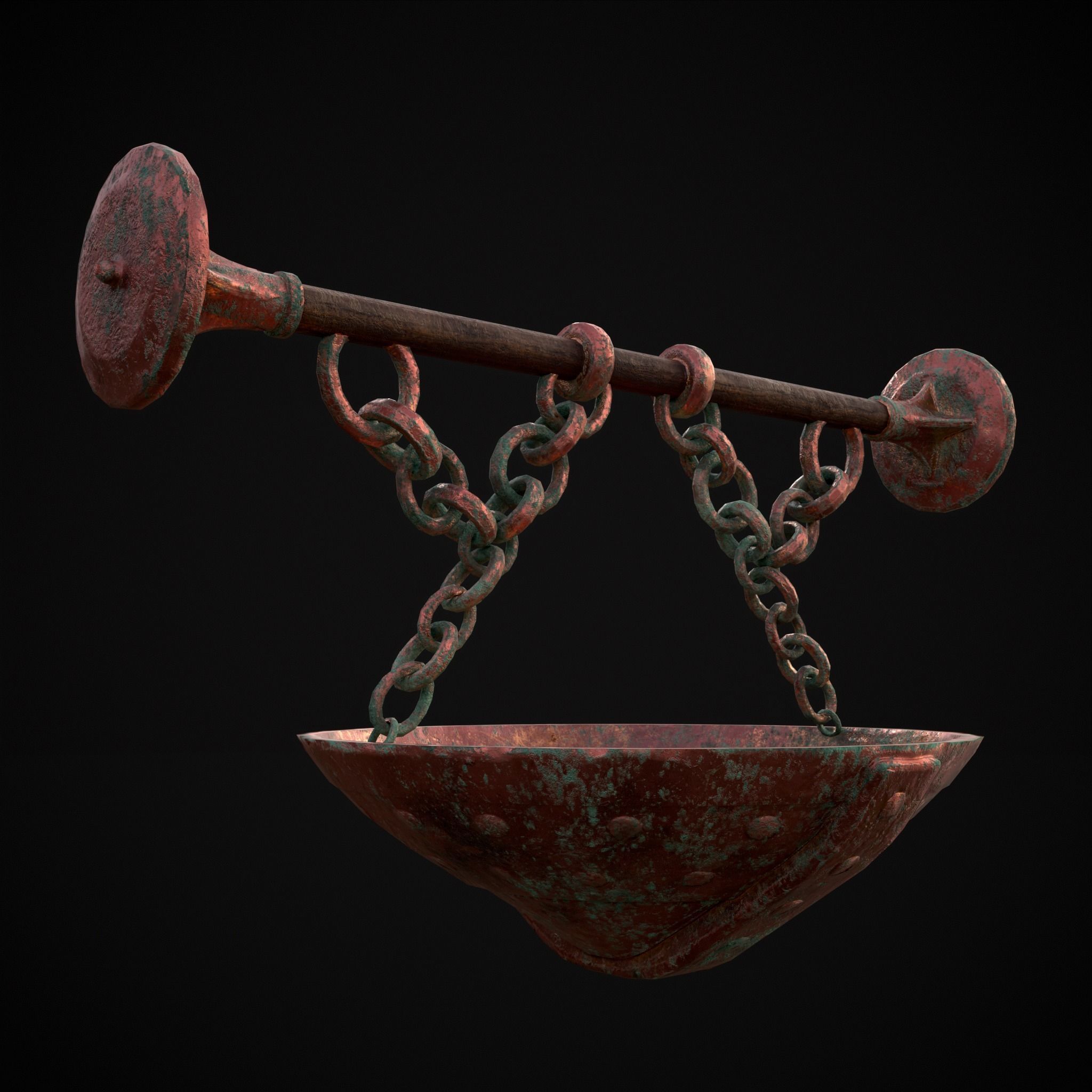 Hanging Copper Cauldron Low-poly 3D model_13
