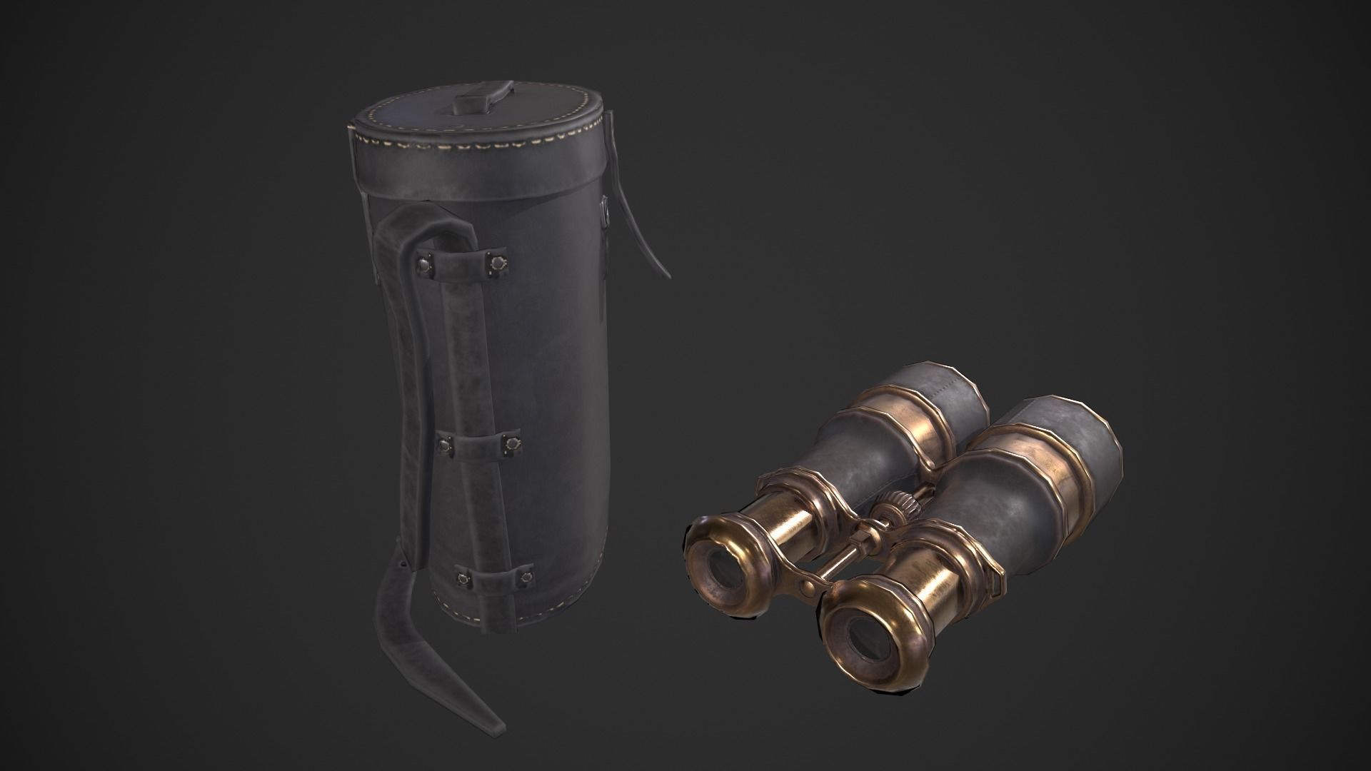 Vintage Binoculars Low-poly 3D model_3
