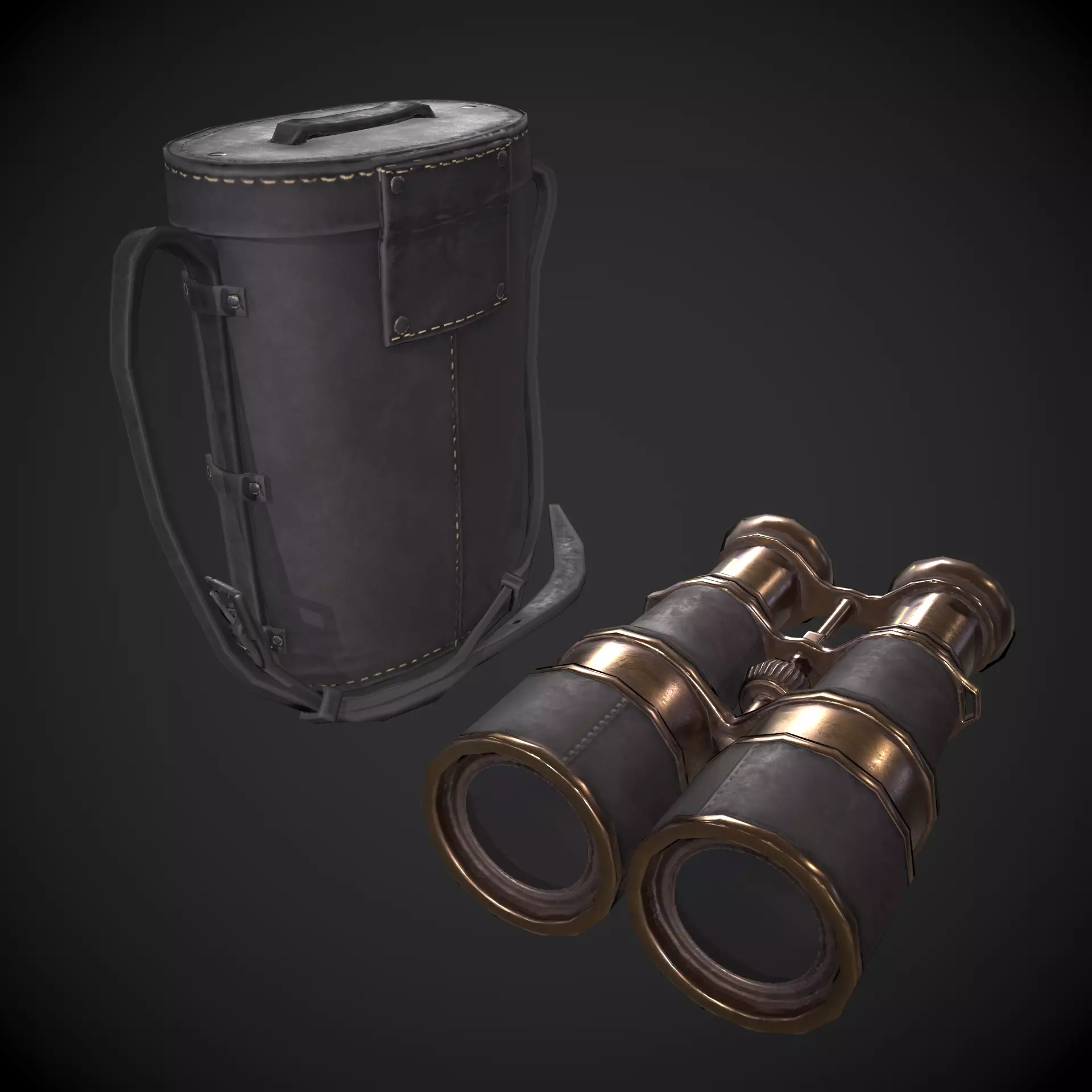 Vintage Binoculars Low-poly 3D model_0