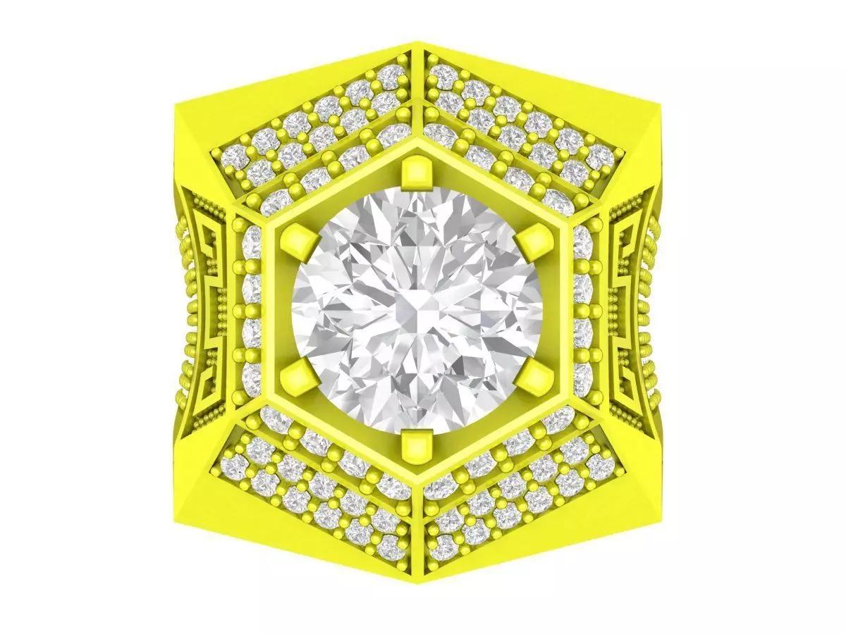Luxury Hexagon Diamond Mens Ring 3D Jewelry Model 7084 3D print model