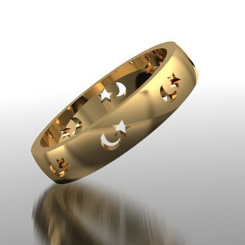 Moon and star ring 3D print model