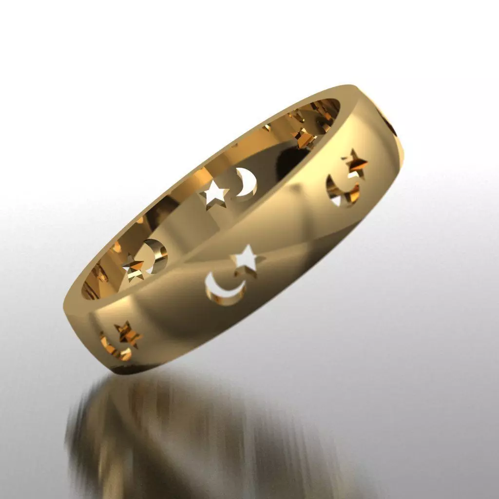 Moon and star ring 3D print model_0