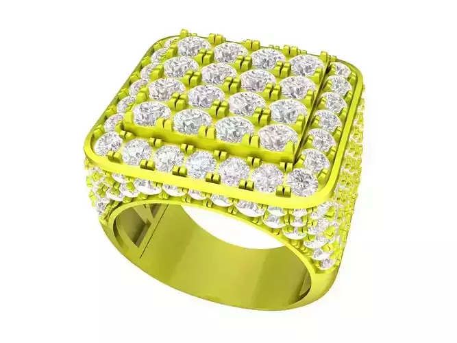 A7158 Custom Rectangle Diamond Engagement Ring for Women 3D Mode