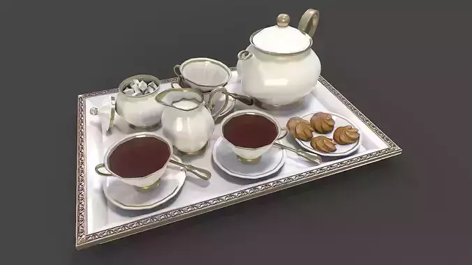 Tea Set 3D Model Low-poly 3D model