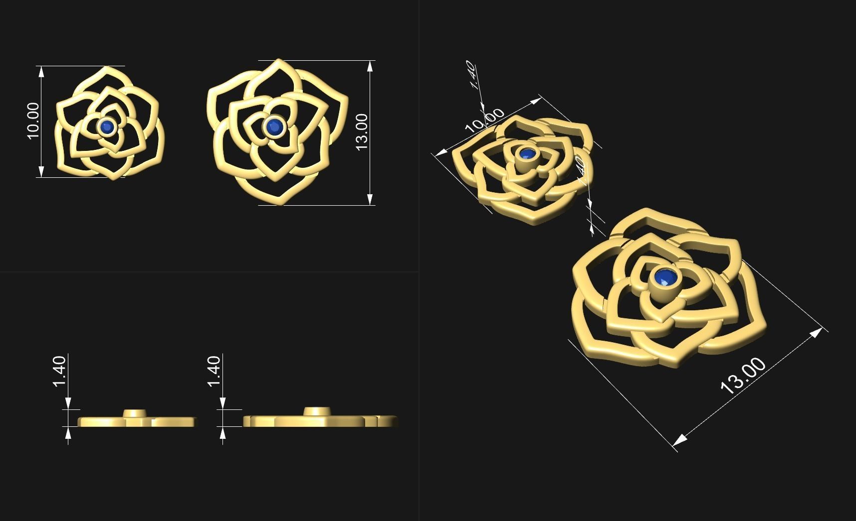 Rose Earrings 3D print model_6