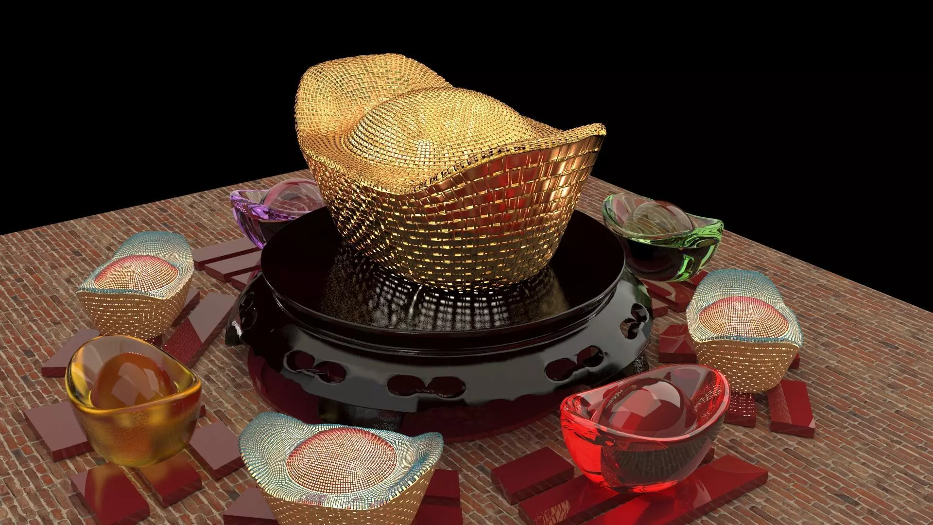 Chinese gold ingot   3D model_0