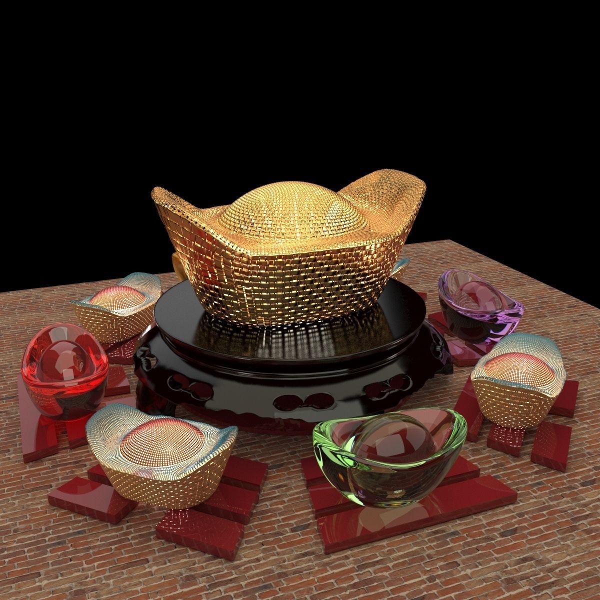 Chinese gold ingot   3D model_5