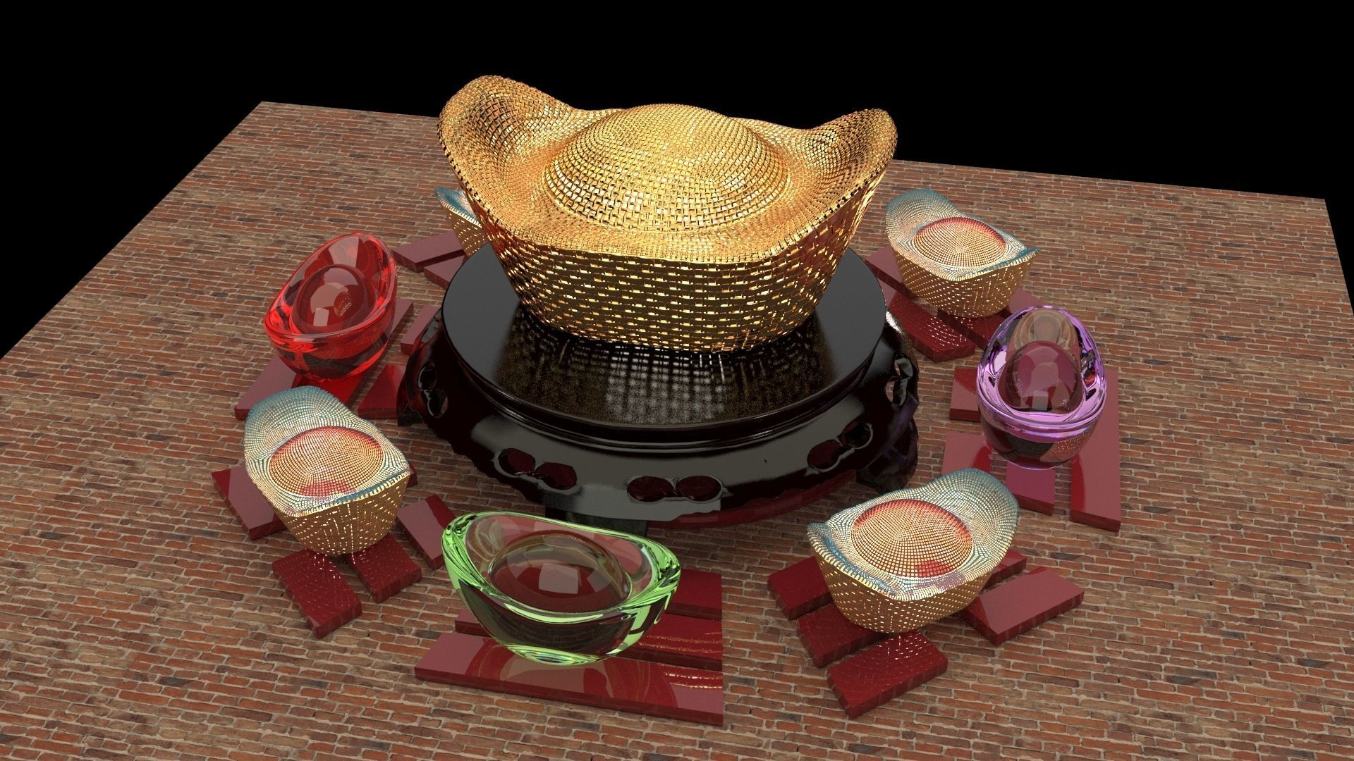 Chinese gold ingot   3D model_4