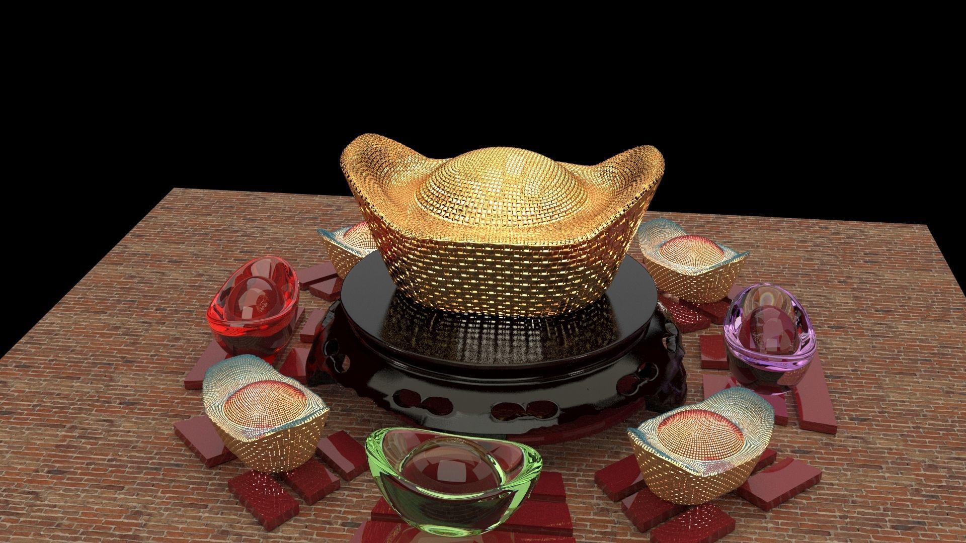 Chinese gold ingot   3D model_1