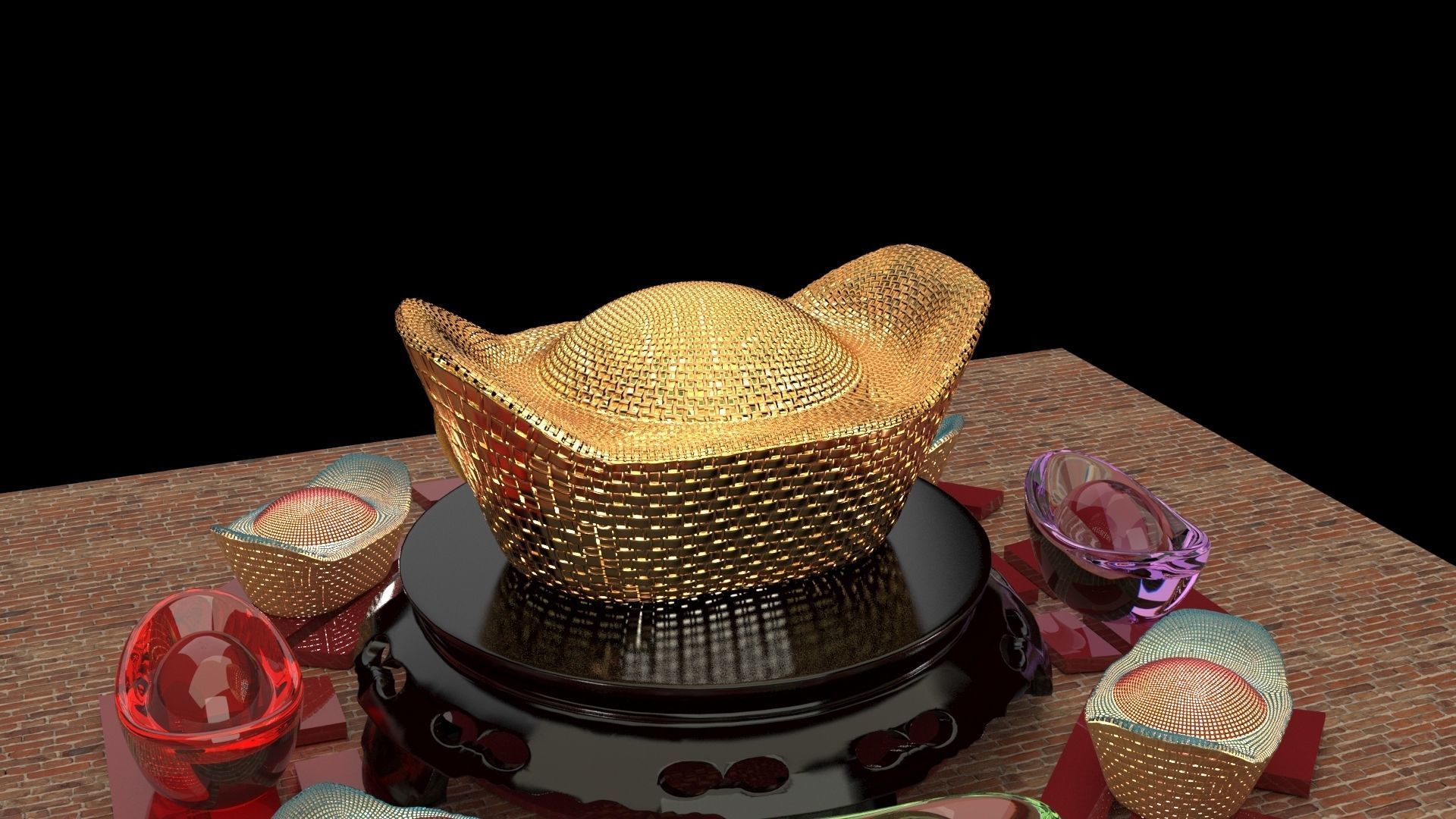 Chinese gold ingot   3D model_2