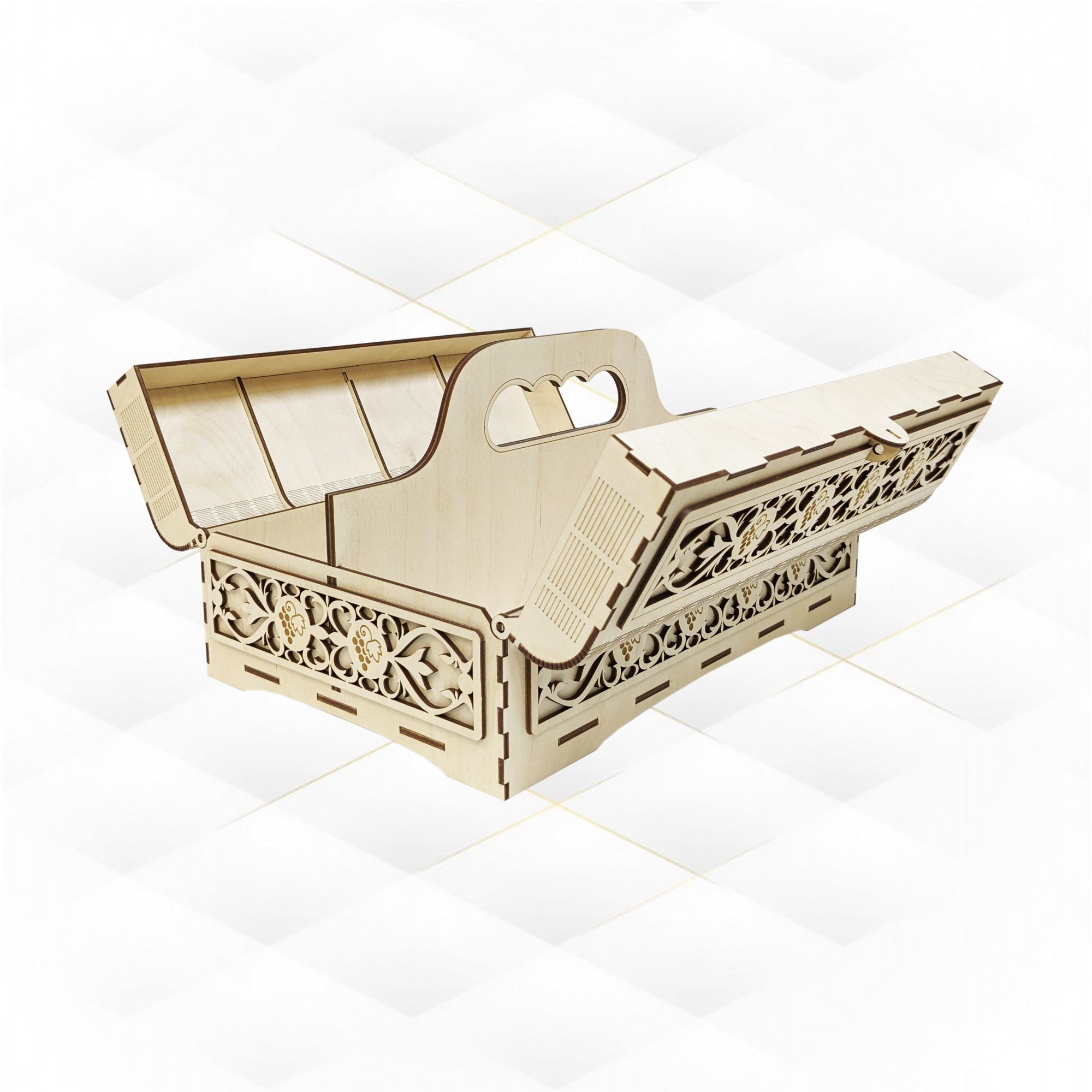 Gift wine box for two bottles laser cut design 3D print model_3