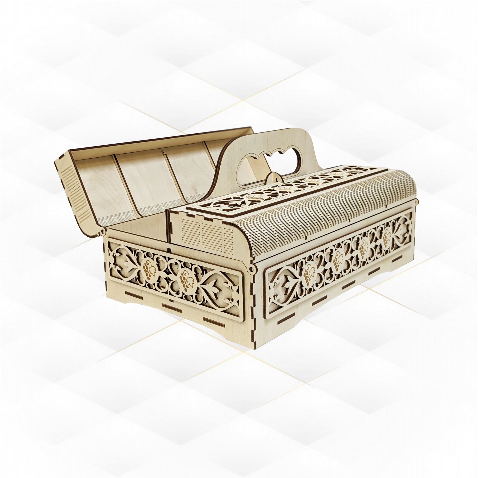 Gift wine box for two bottles laser cut design 3D print model_4