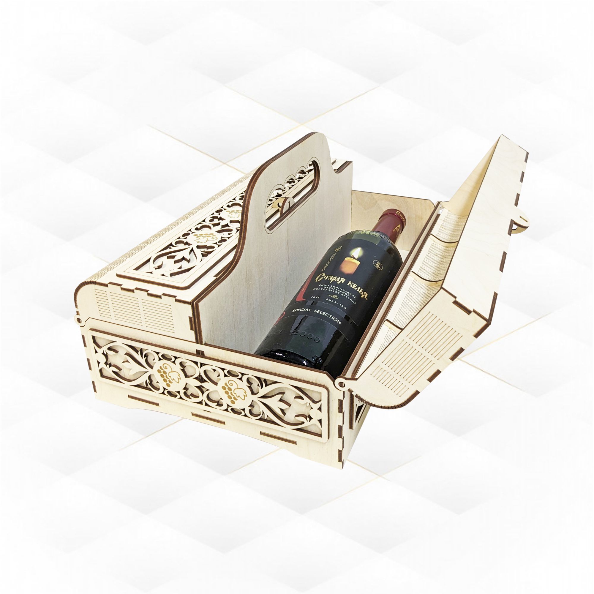 Gift wine box for two bottles laser cut design 3D print model_1