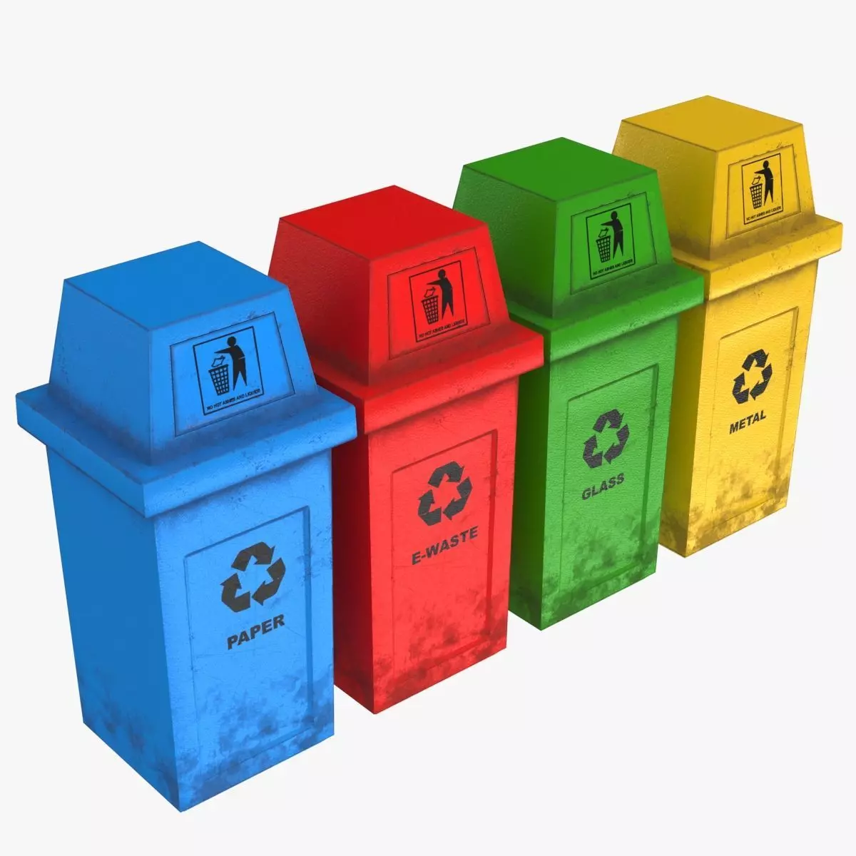 Colored Recycle Bins Dirty and Clean TXRs Low-poly 3D model
