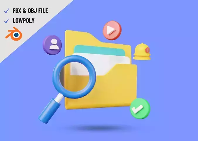 Cartoon Folder Notification 3D Icon Illustration Low-poly 3D model