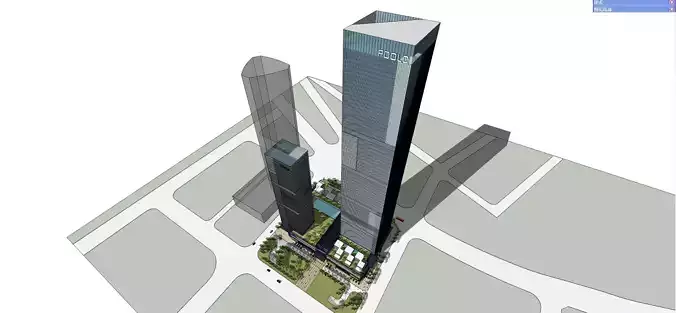 SU Model of Modern Super High rise Office Building Complex 3D model