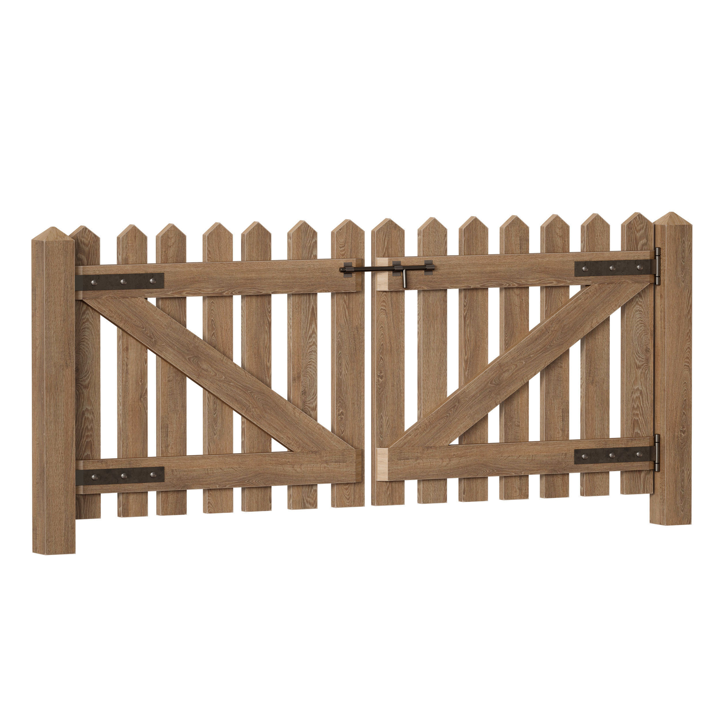 Wooden picket fence with wicket and gate 3D model_6