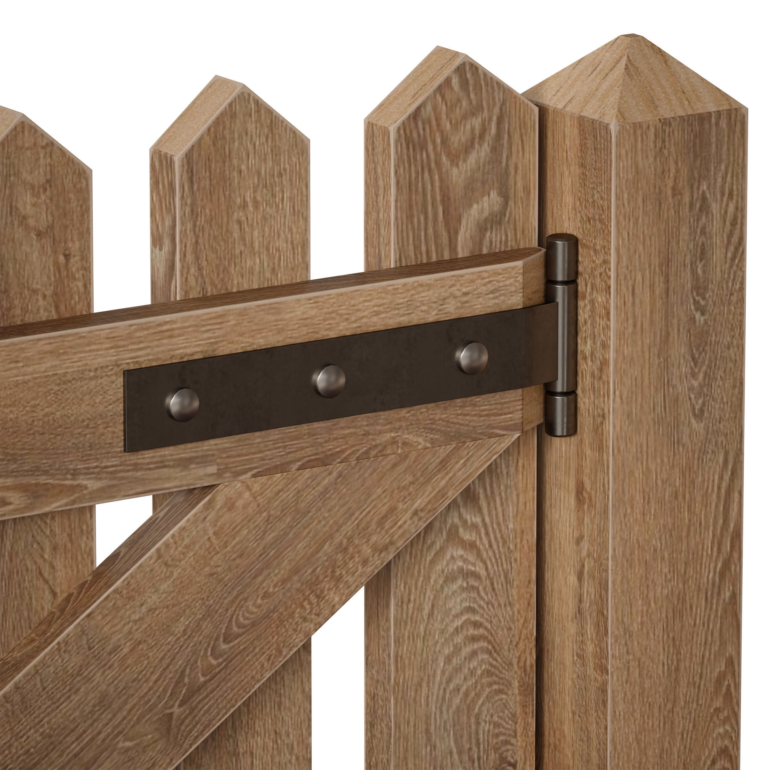 Wooden picket fence with wicket and gate 3D model_13