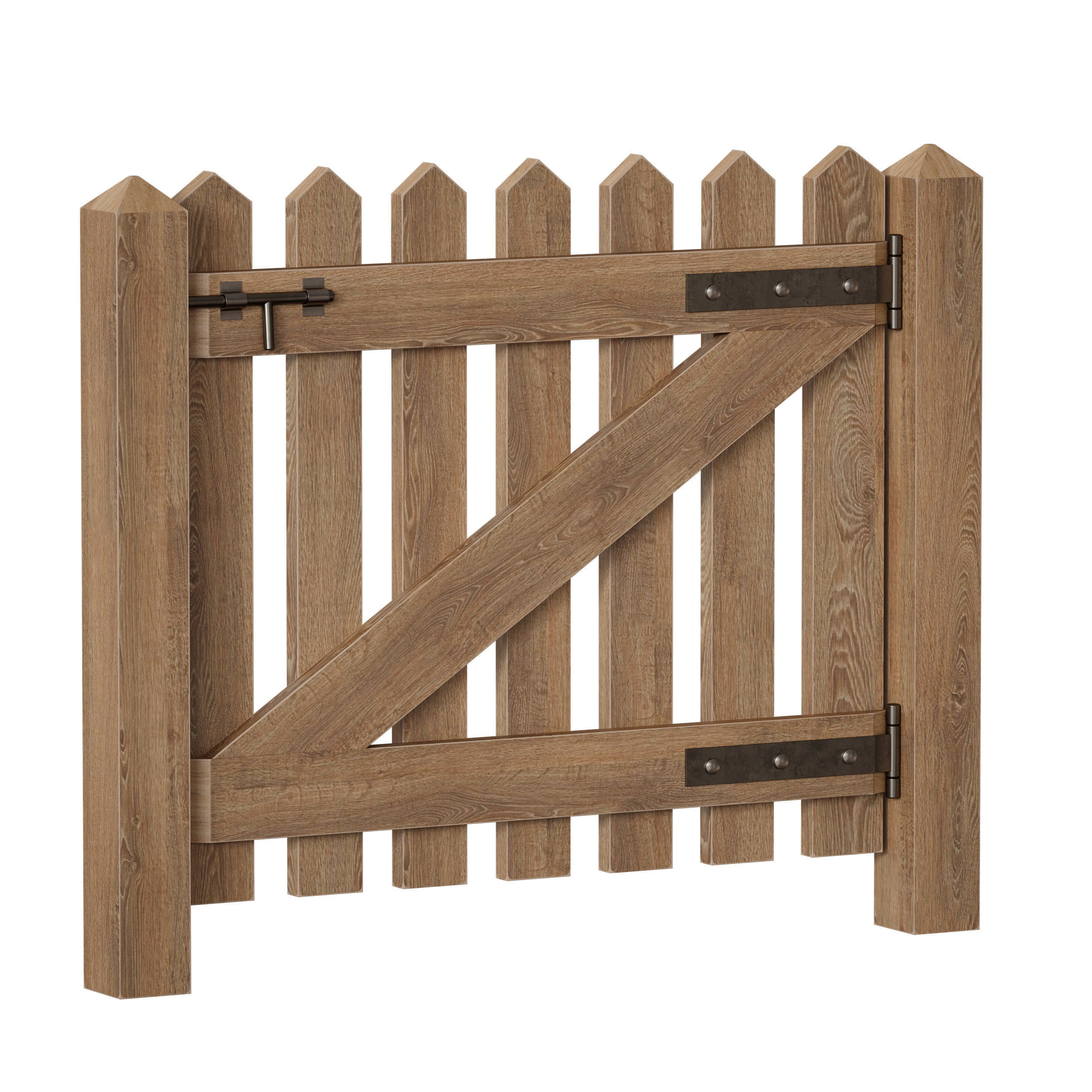 Wooden picket fence with wicket and gate 3D model_2