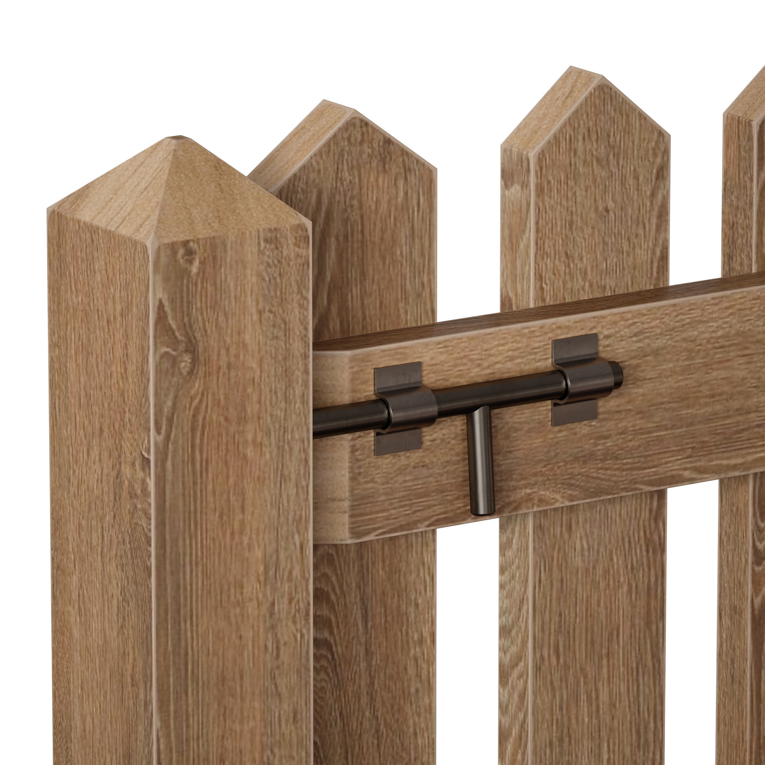 Wooden picket fence with wicket and gate 3D model_12