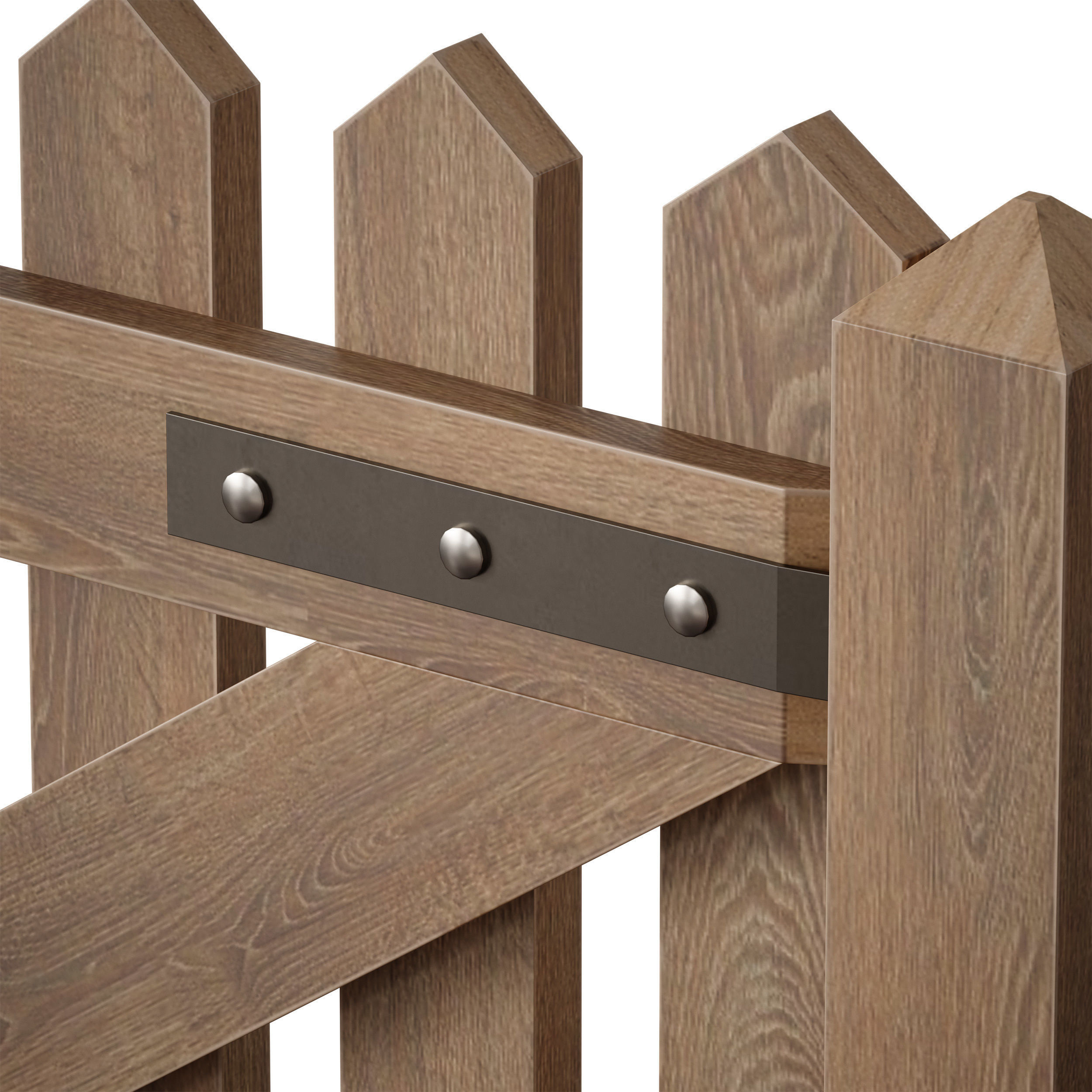 Wooden picket fence with wicket and gate 3D model_11