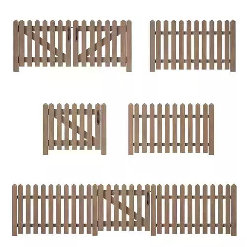 Wooden picket fence with wicket and gate 3D model