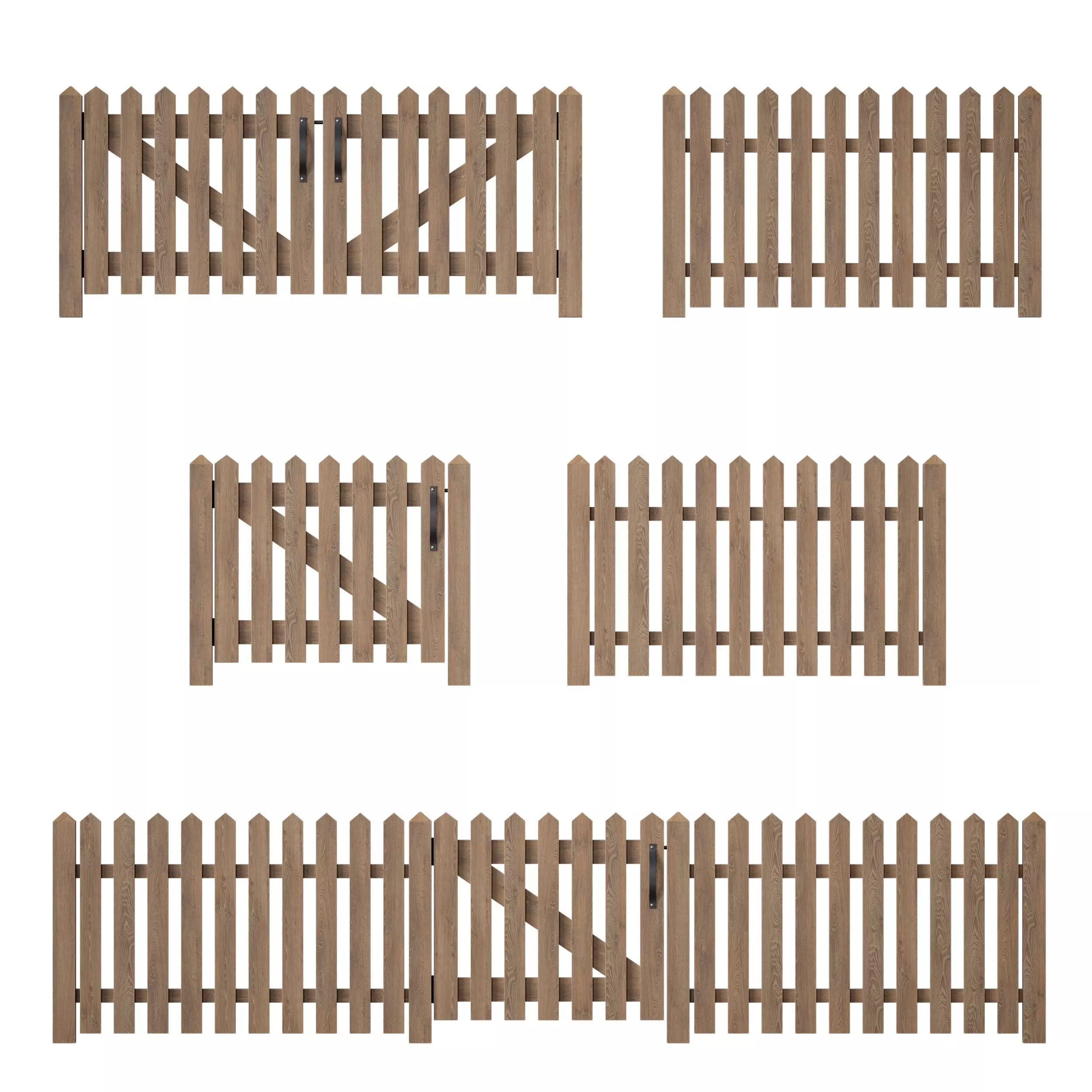 Wooden picket fence with wicket and gate 3D model_0