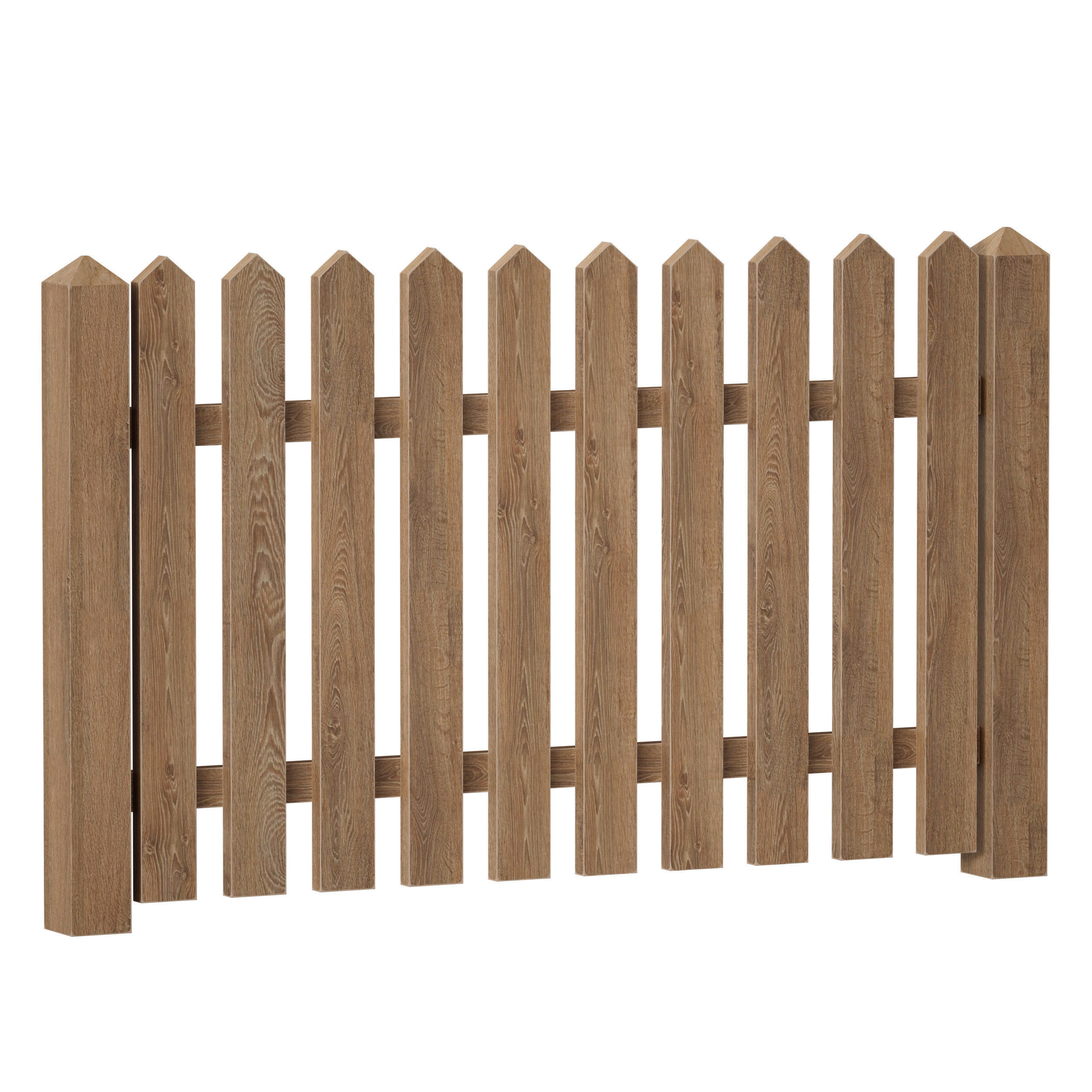 Wooden picket fence with wicket and gate 3D model_3
