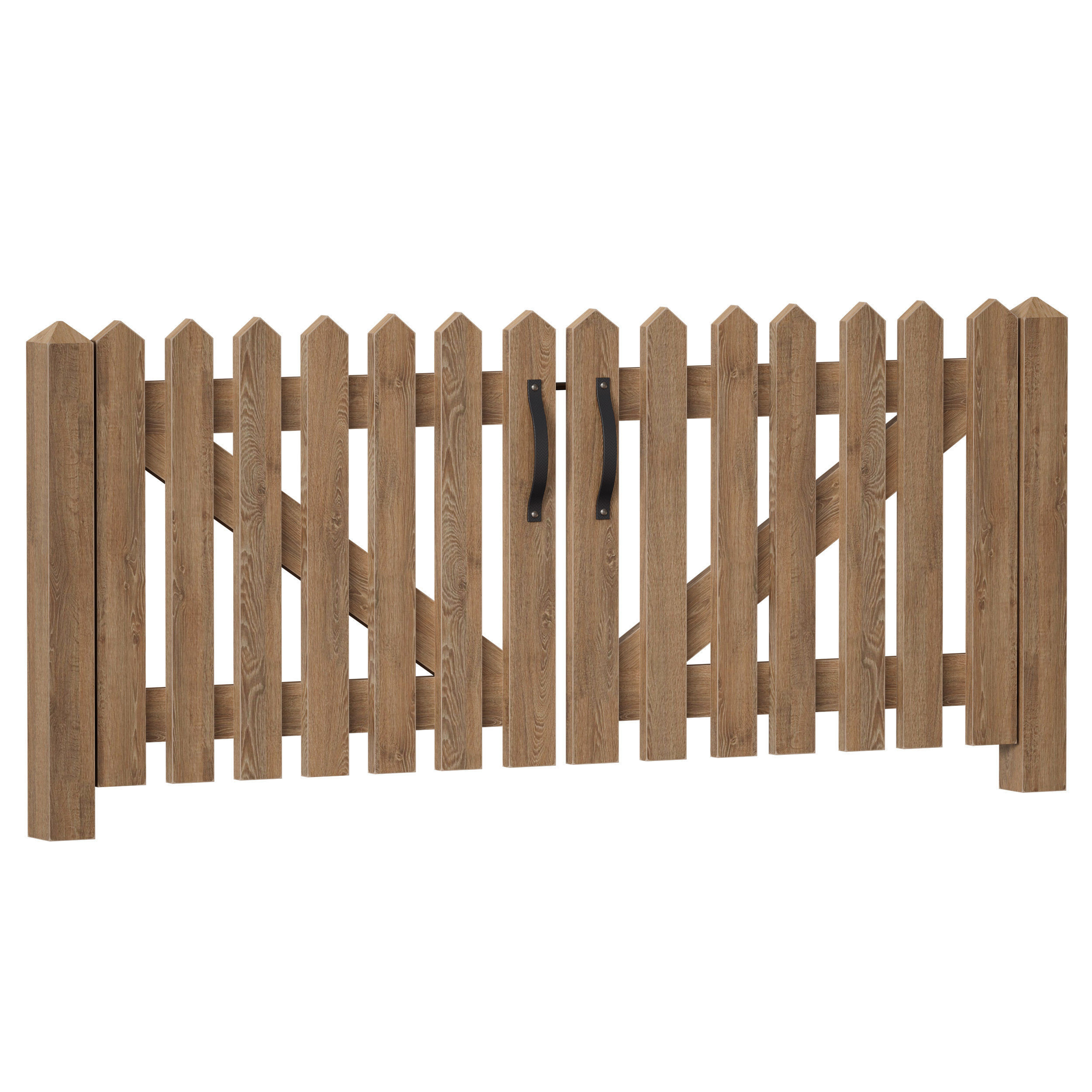 Wooden picket fence with wicket and gate 3D model_4