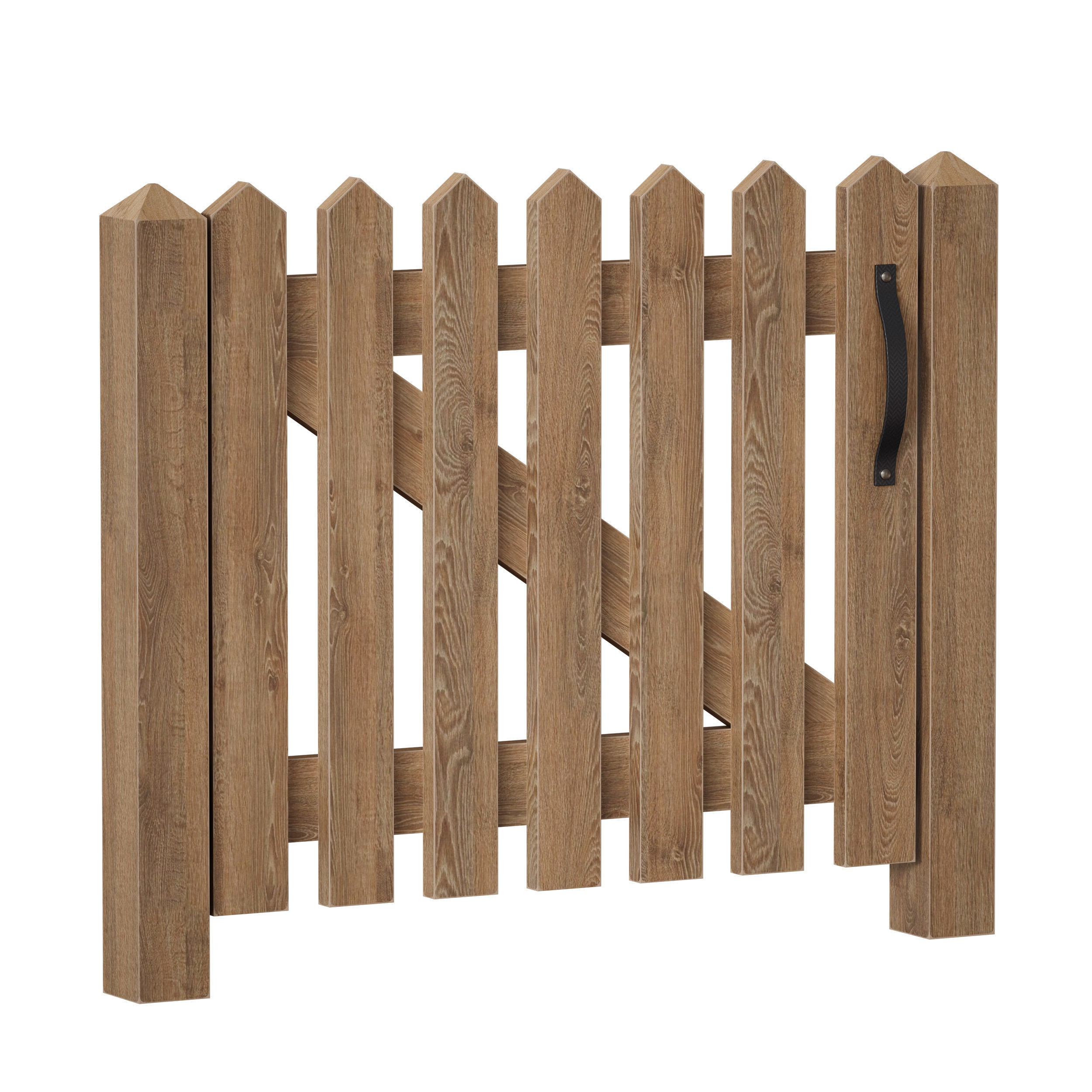 Wooden picket fence with wicket and gate 3D model_1