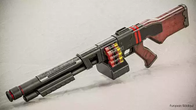Belt Fed Shotgun PBR Low-poly 3D model
