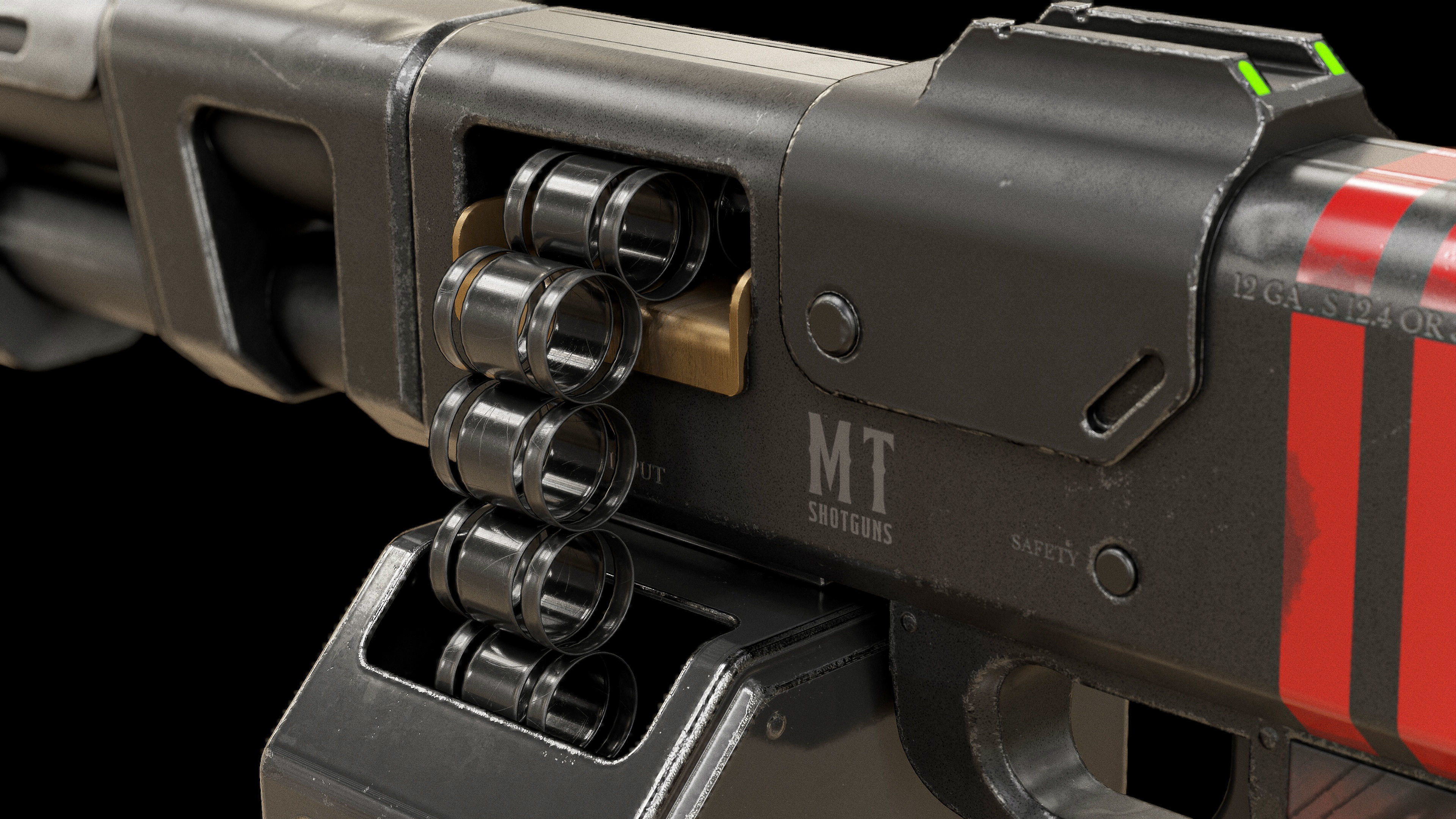 Belt Fed Shotgun PBR Low-poly 3D model_9