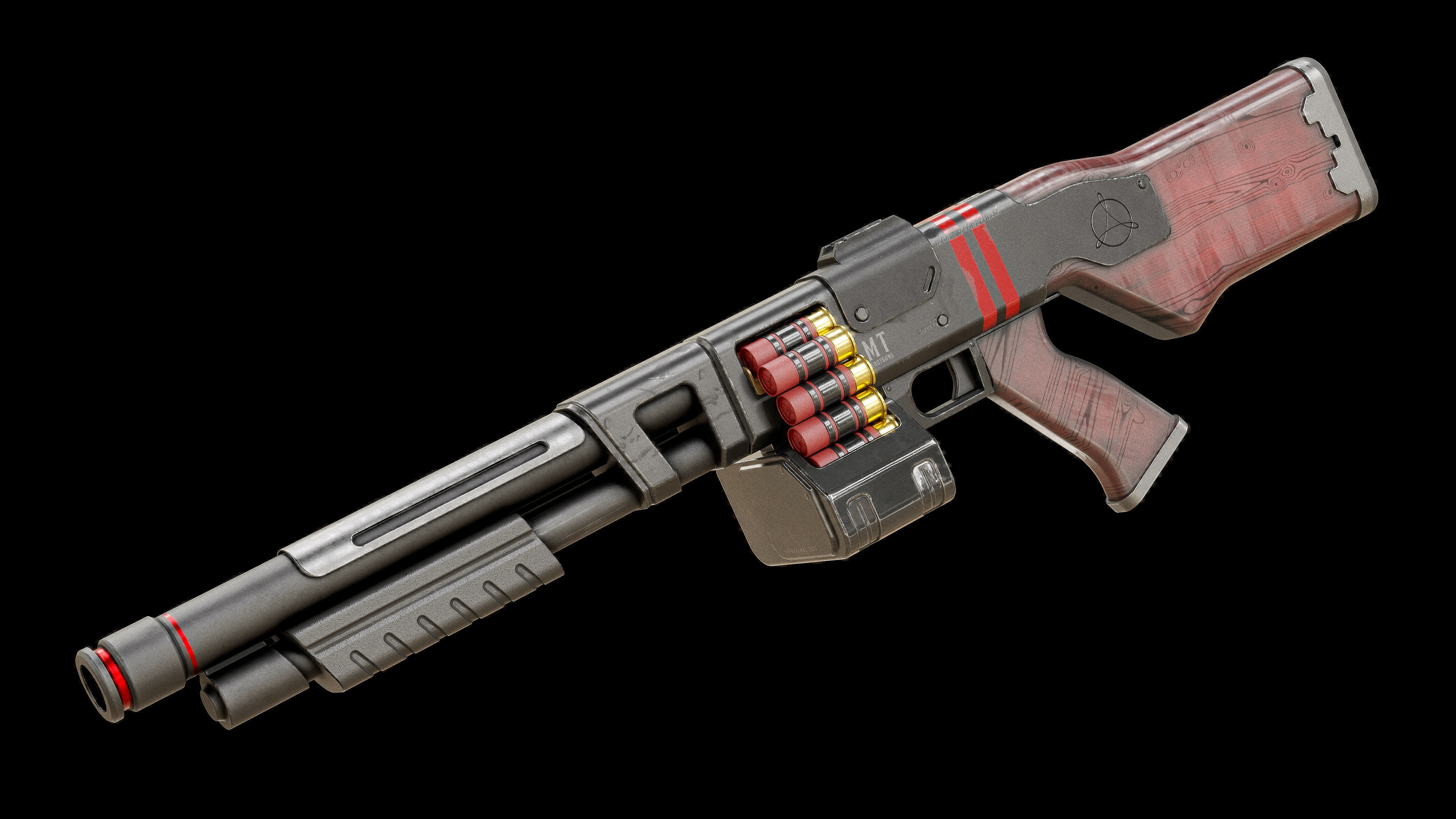 Belt Fed Shotgun PBR Low-poly 3D model_7