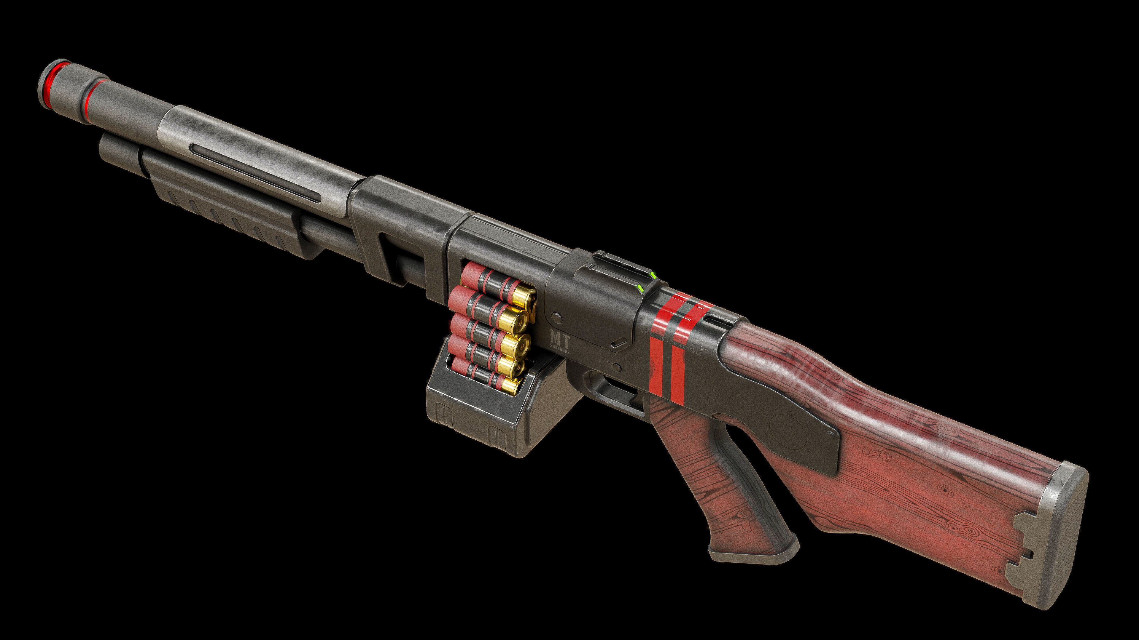 Belt Fed Shotgun PBR Low-poly 3D model_15