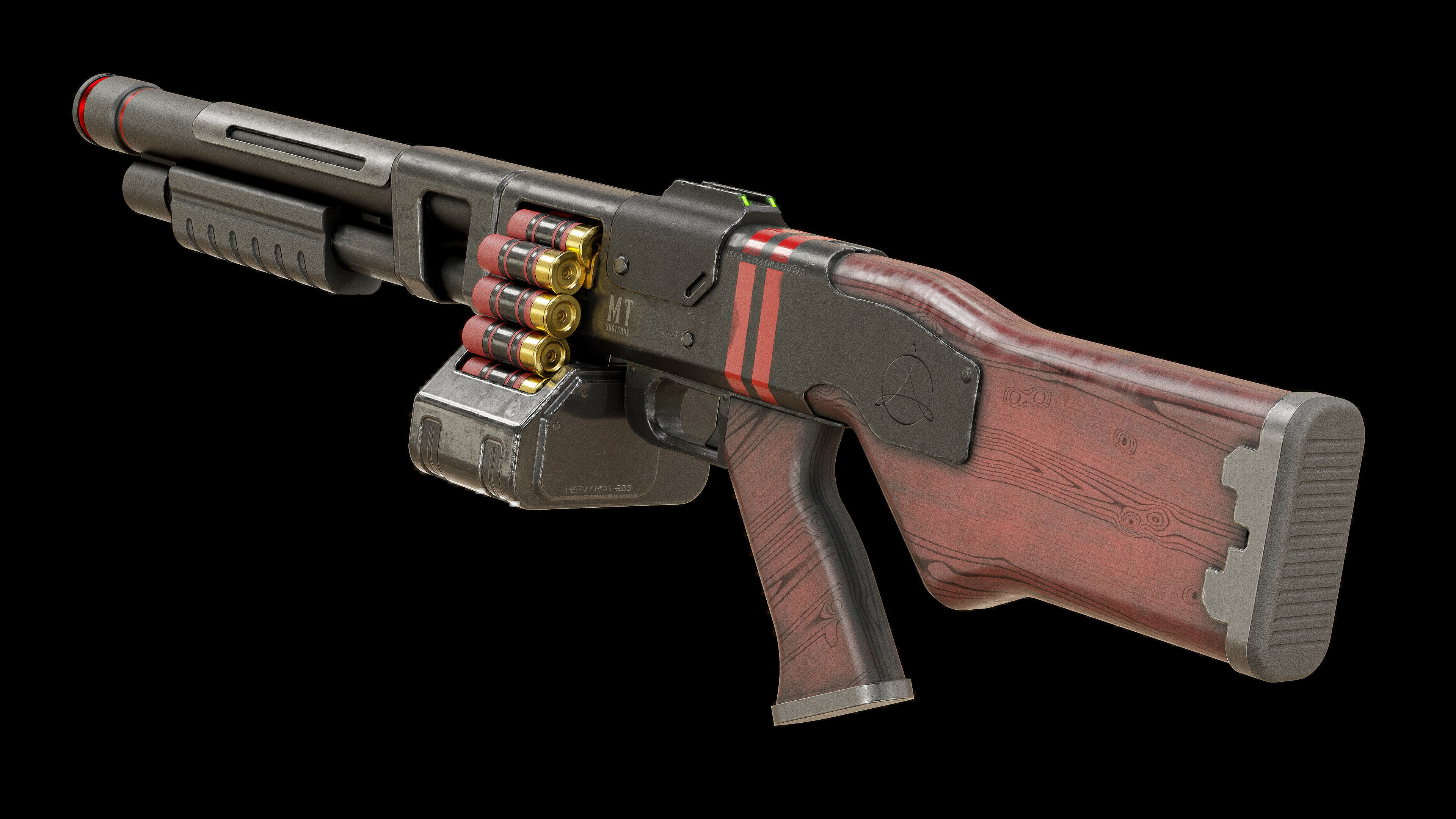 Belt Fed Shotgun PBR Low-poly 3D model_12