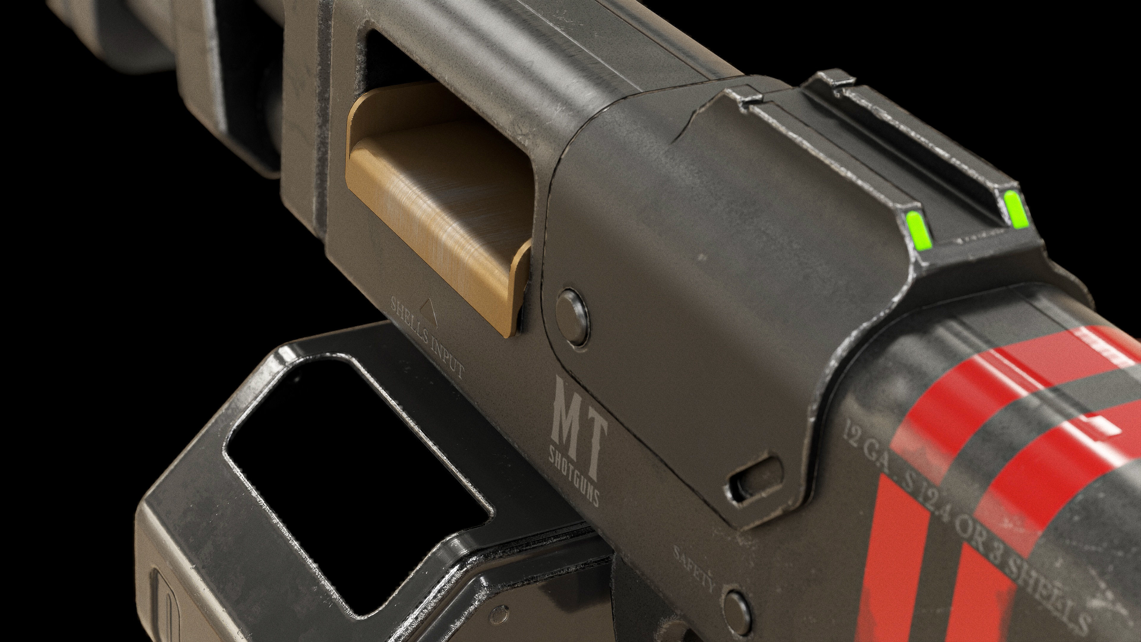 Belt Fed Shotgun PBR Low-poly 3D model_10