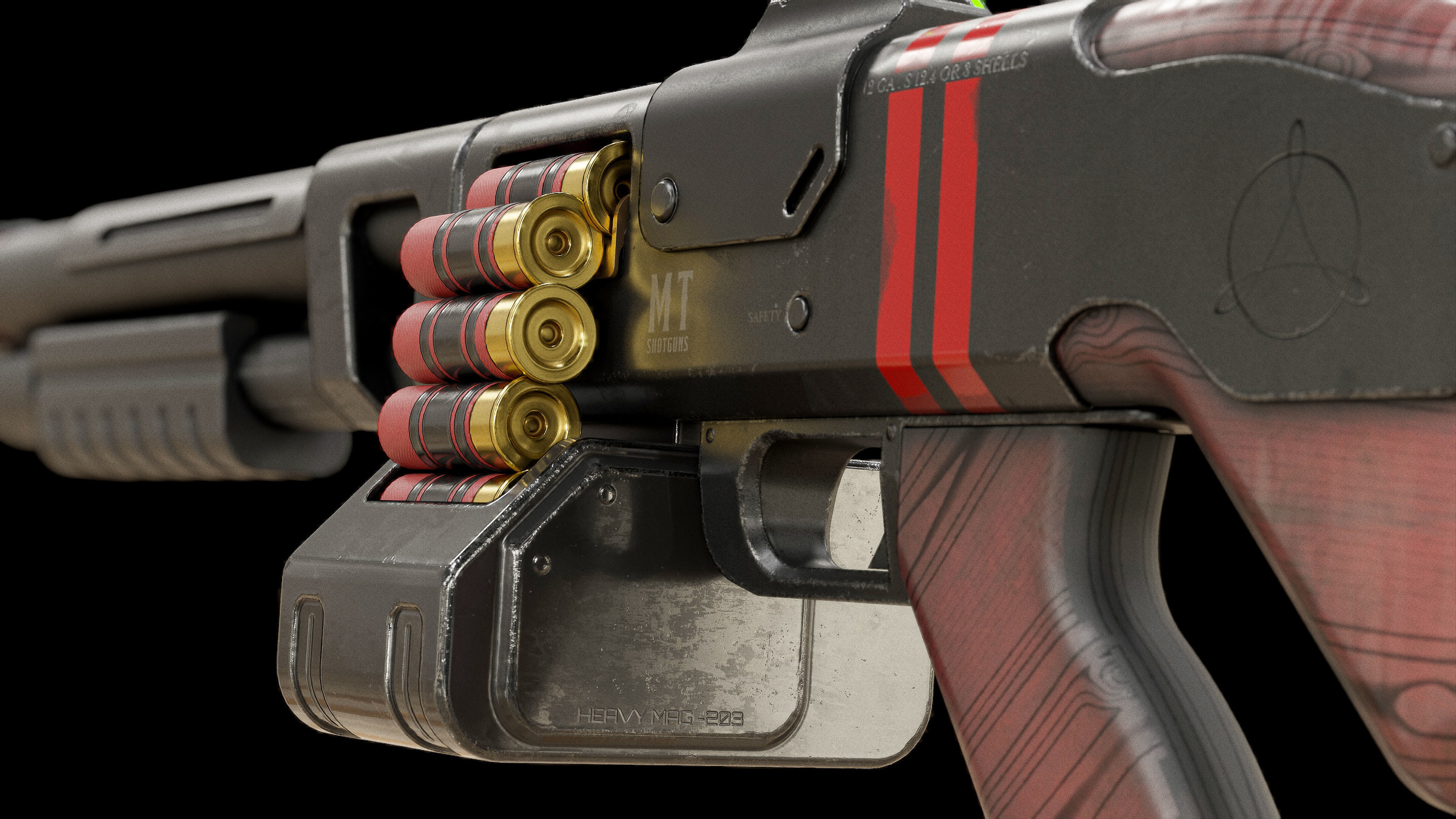 Belt Fed Shotgun PBR Low-poly 3D model_8