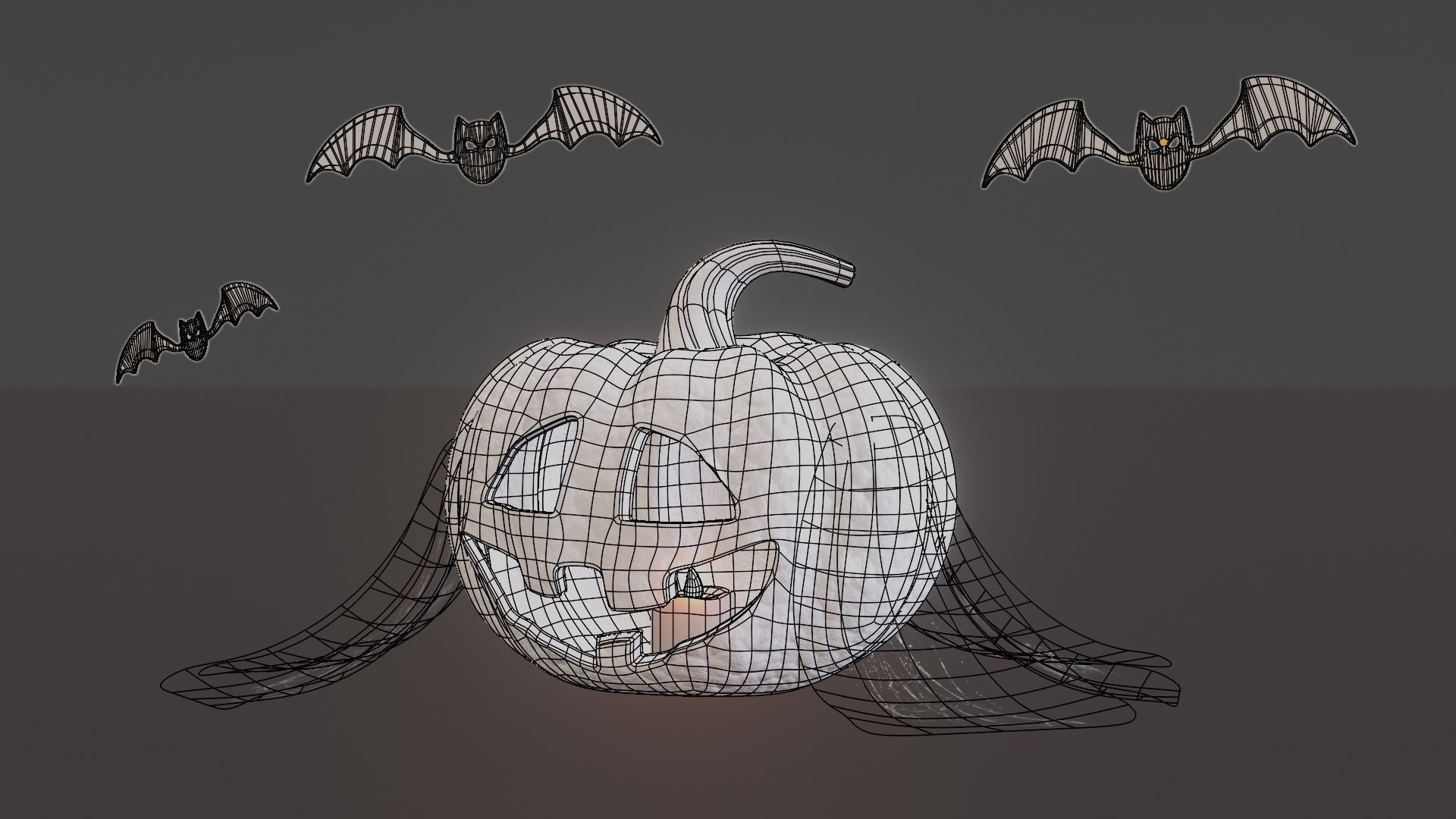 Halloween Pumpkin with Bats and Web Low-poly 3D model_13