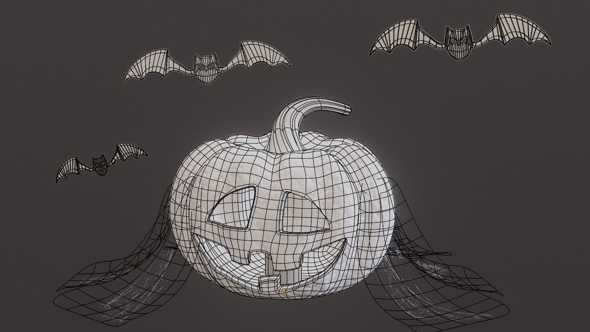 Halloween Pumpkin with Bats and Web Low-poly 3D model_11