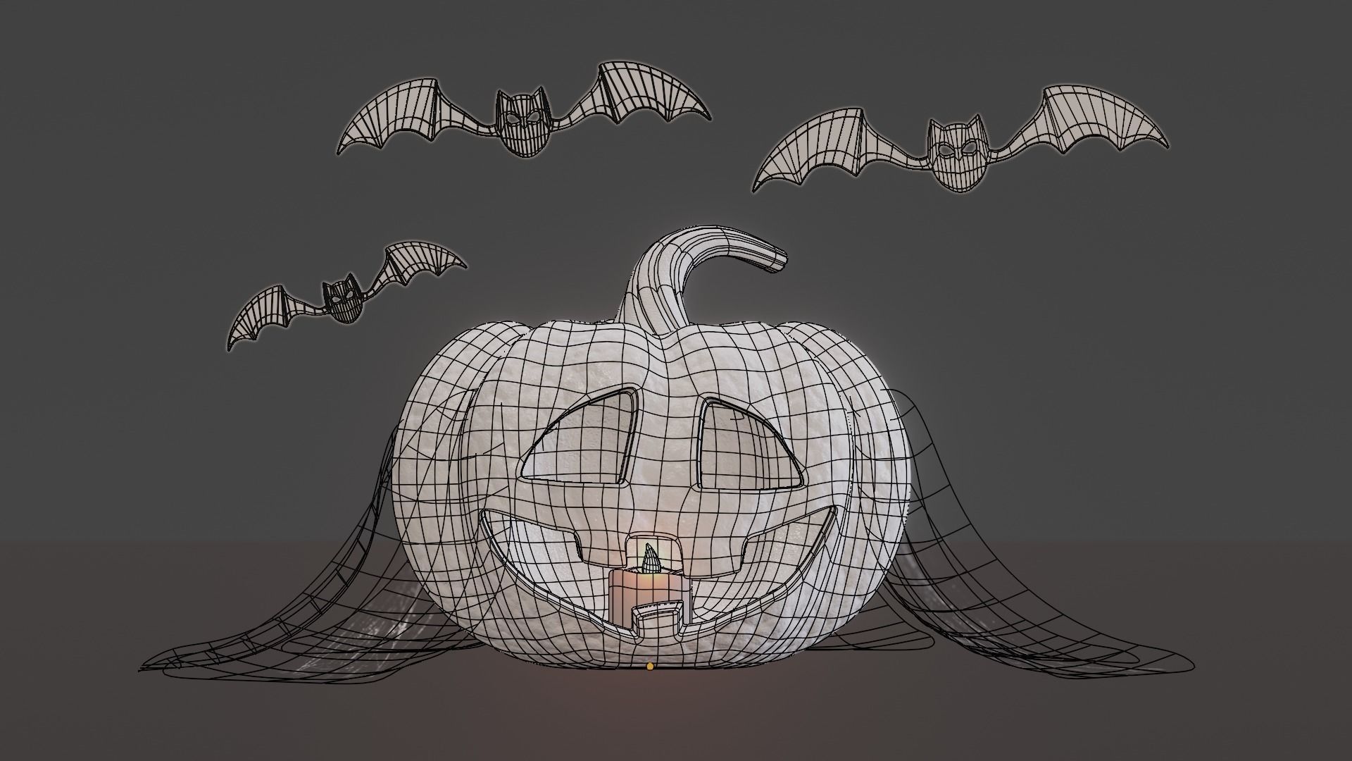 Halloween Pumpkin with Bats and Web Low-poly 3D model_12