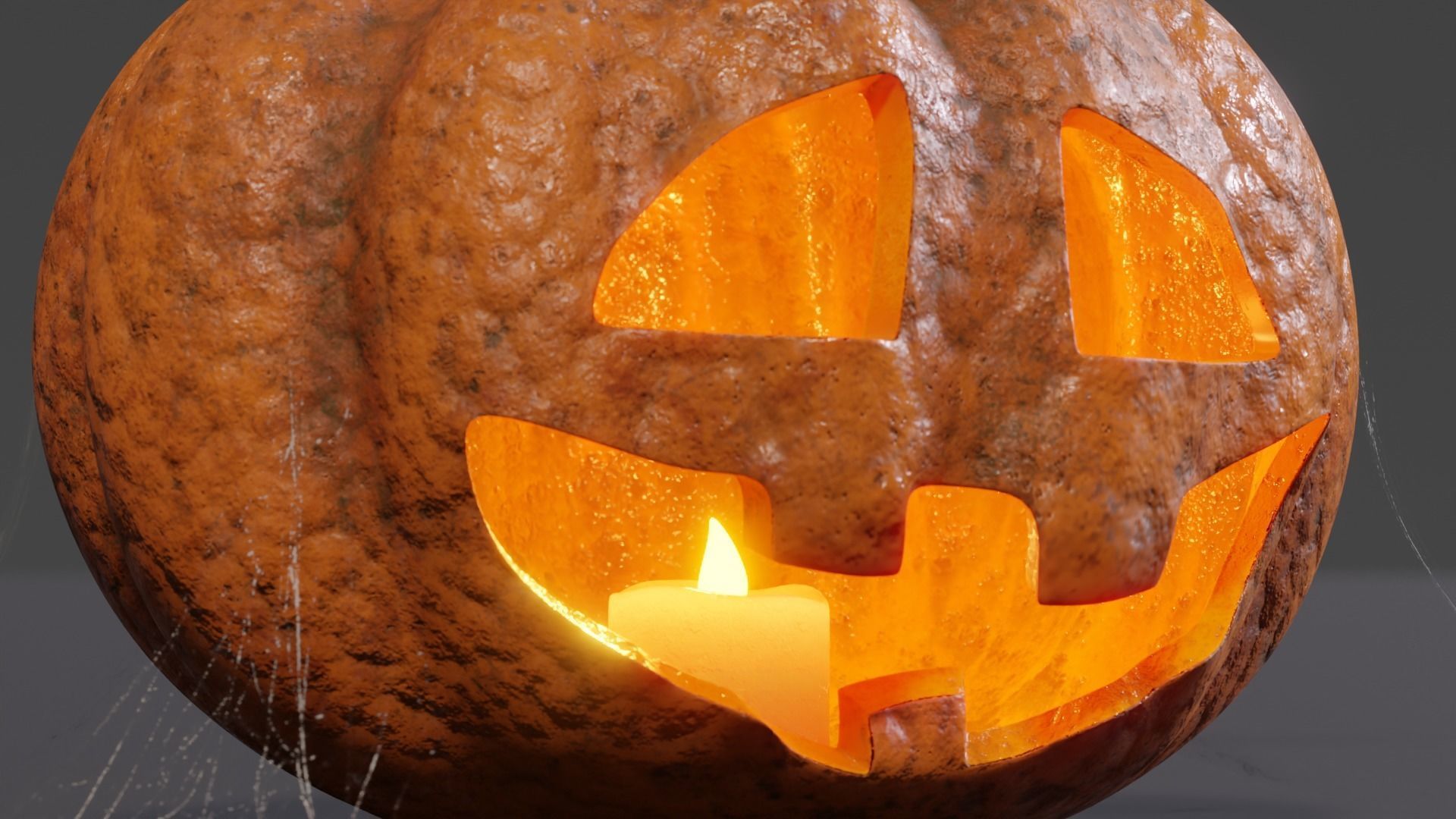 Halloween Pumpkin with Bats and Web Low-poly 3D model_7