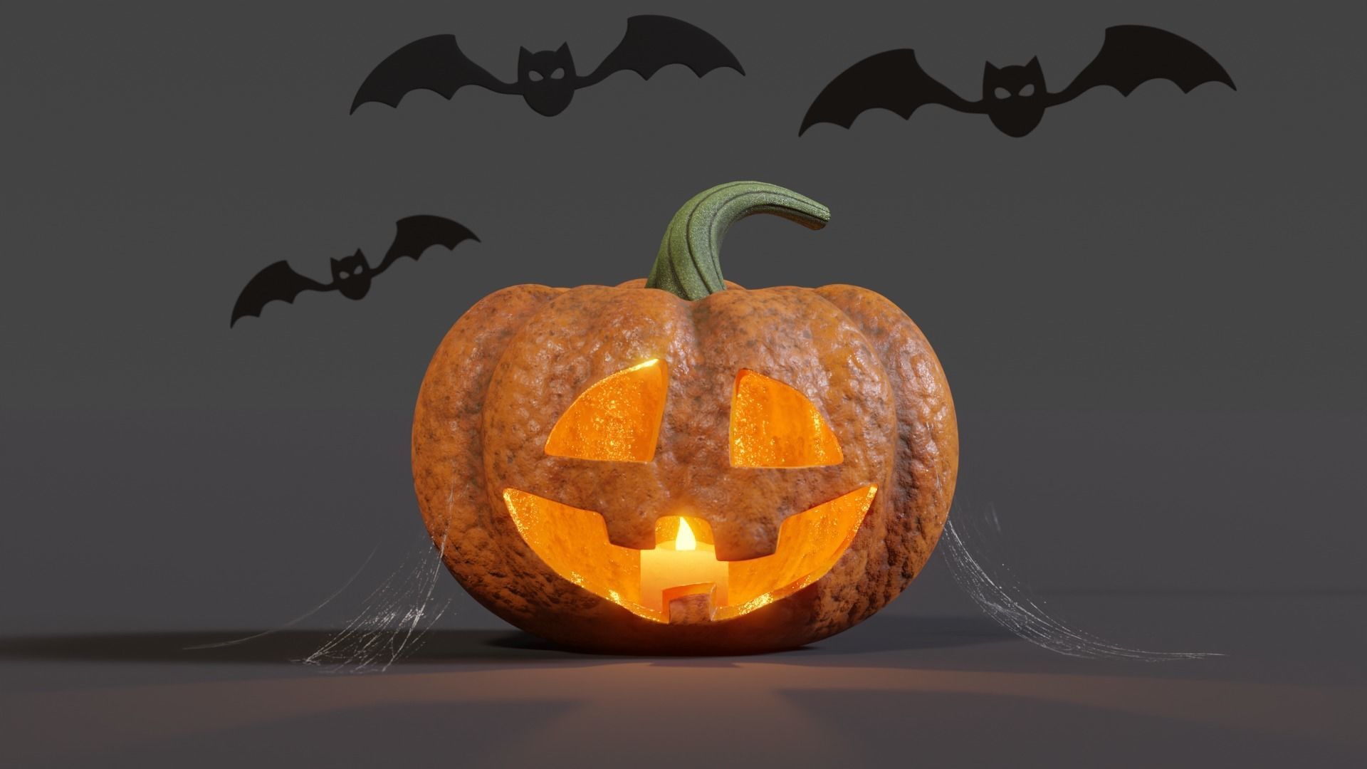 Halloween Pumpkin with Bats and Web Low-poly 3D model_2